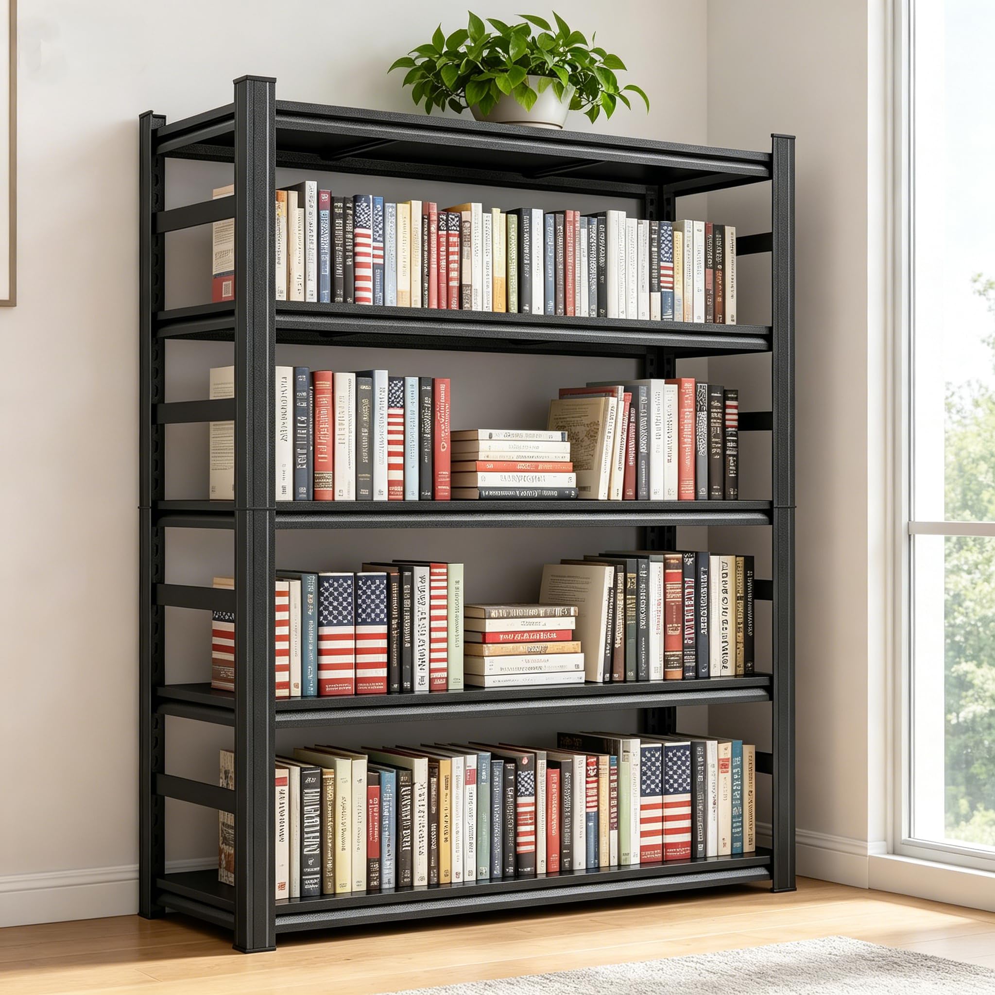 5-Tier Metal Bookshelf,Tall Book Shelf & Tall Printer Stand,36" W x 71" H Industrial Heavy Duty Metal Bookcase for Office, Home, Living Room - Adjustable Storage Rack, Easy Assembly, Black