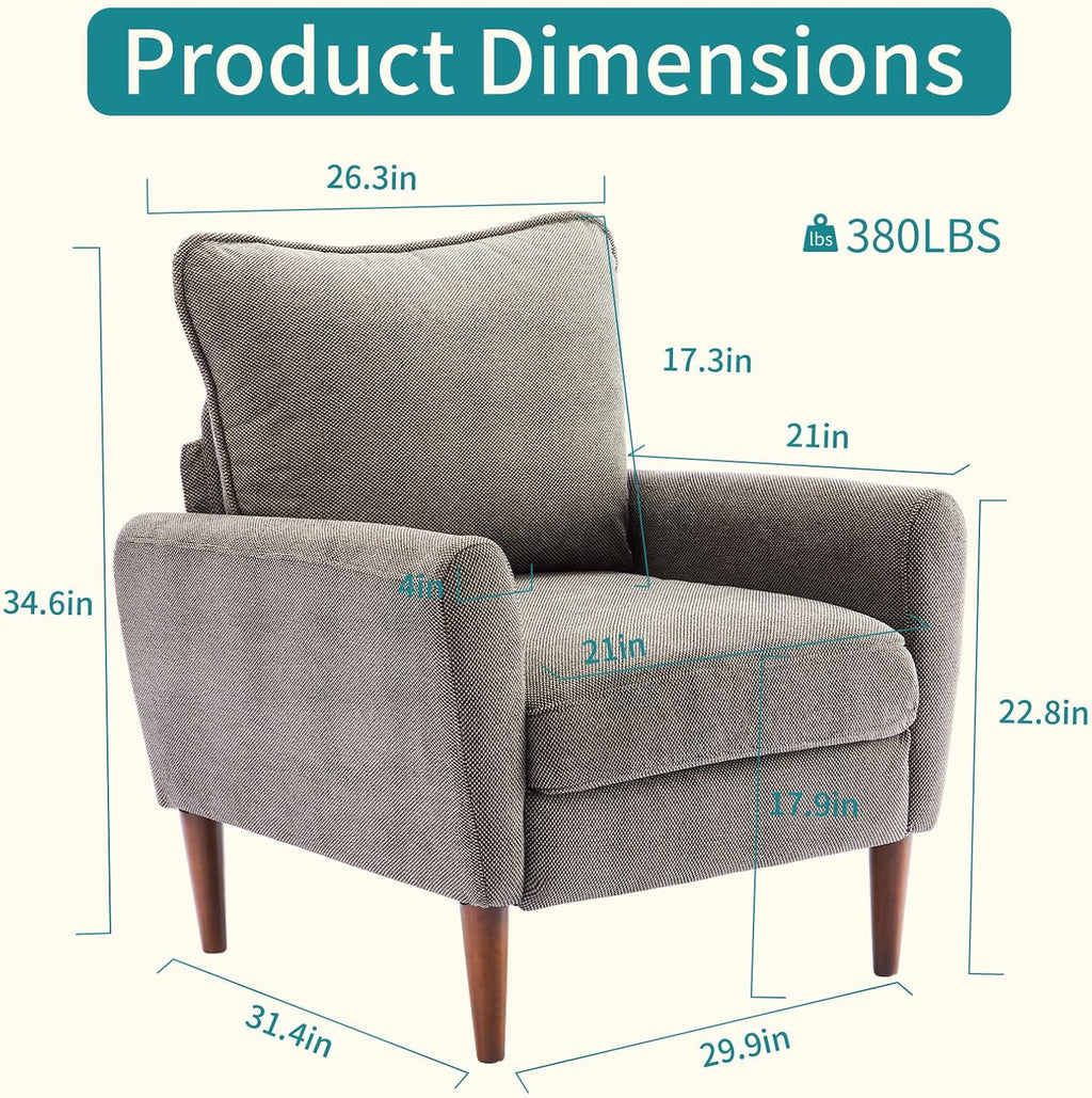OLIXIS Comfy Accent Chair for Living Room Bedroom and Waiting Room, Upholstered Mid-Century Reading Chair with Pillow and Solid Wood Legs, Wide Singe Modern Lounge Sofa, Gray