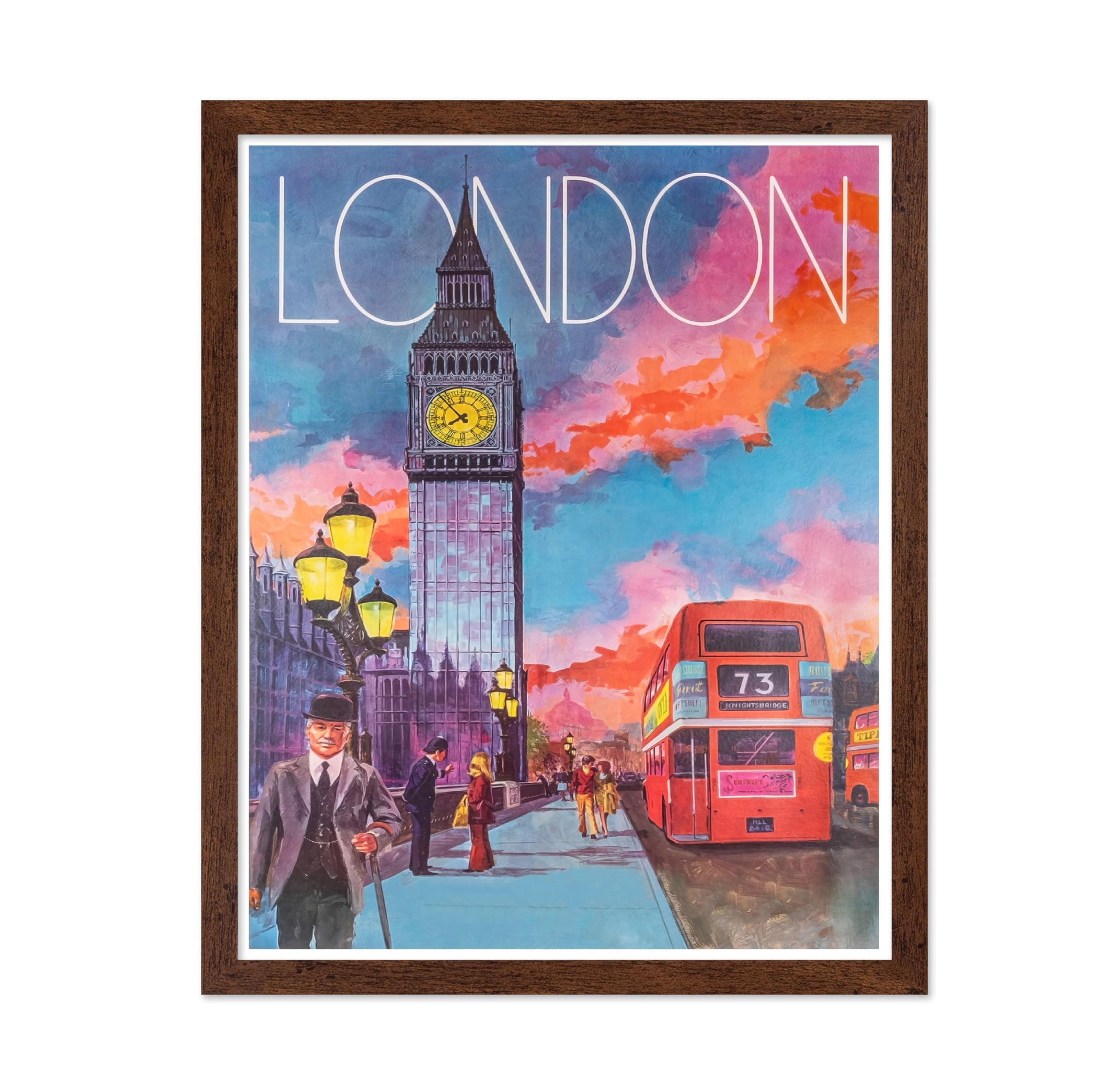 Poster Master Vintage Travel Poster - Retro London Print - Clock Tower Art - Gift for Him, Her, Travel Lover - Colorful Wall Decor for Bedroom, Living Room, Office, 8x10 Black Framed
