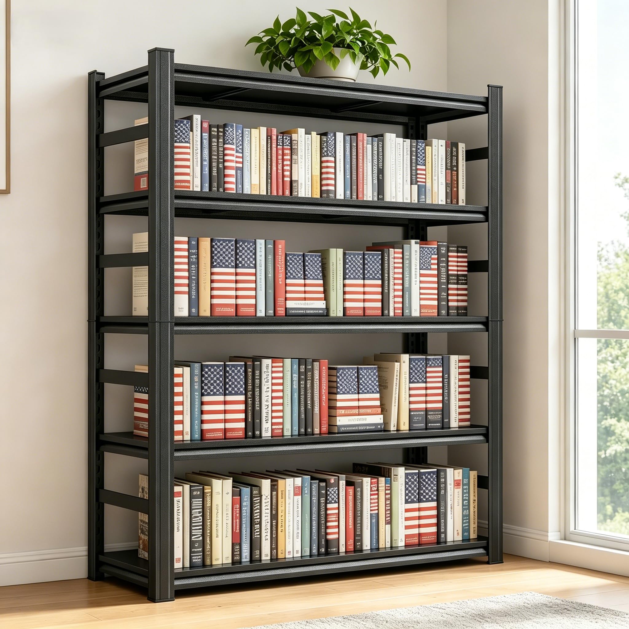 5-Tier Metal Bookshelf,Tall Book Shelf & Tall Printer Stand,36" W x 71" H Industrial Heavy Duty Metal Bookcase for Office, Home, Living Room - Adjustable Storage Rack, Easy Assembly, Black