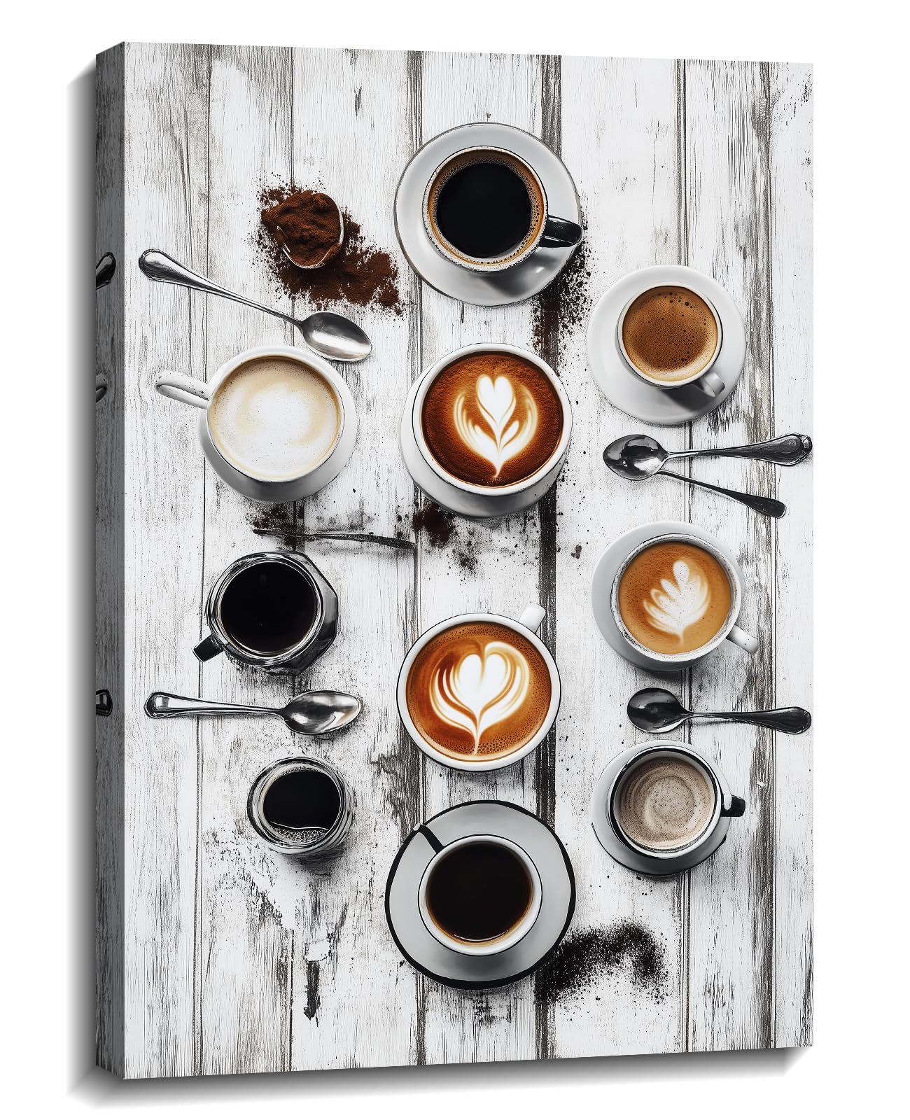 Coffee Canvas Art Kitchen Wall Decor Framed Brown Poster Coffee Bean Painting Vintage Artwork for Dining Room Bar Ready to Hang - 16.00"x24.00"
