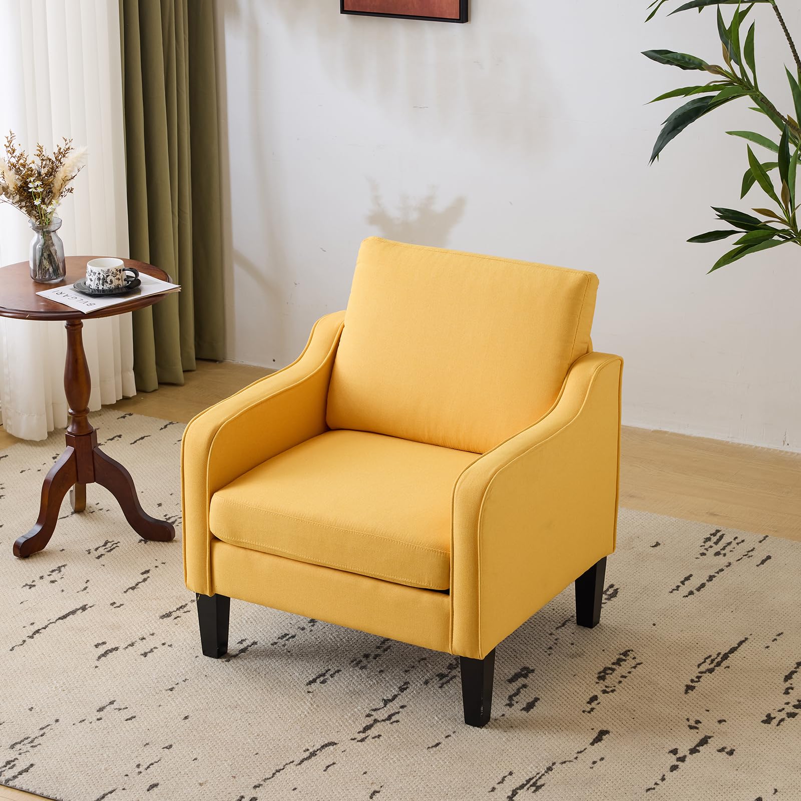 VINGLI Accent Chair for Living Room Chairs Light Brown Reading Chair for Bedroom Scooped Arm Chair Mid Century Modern Accent Chairs Upholstered Comfy Chair for Apartment, Waiting Room