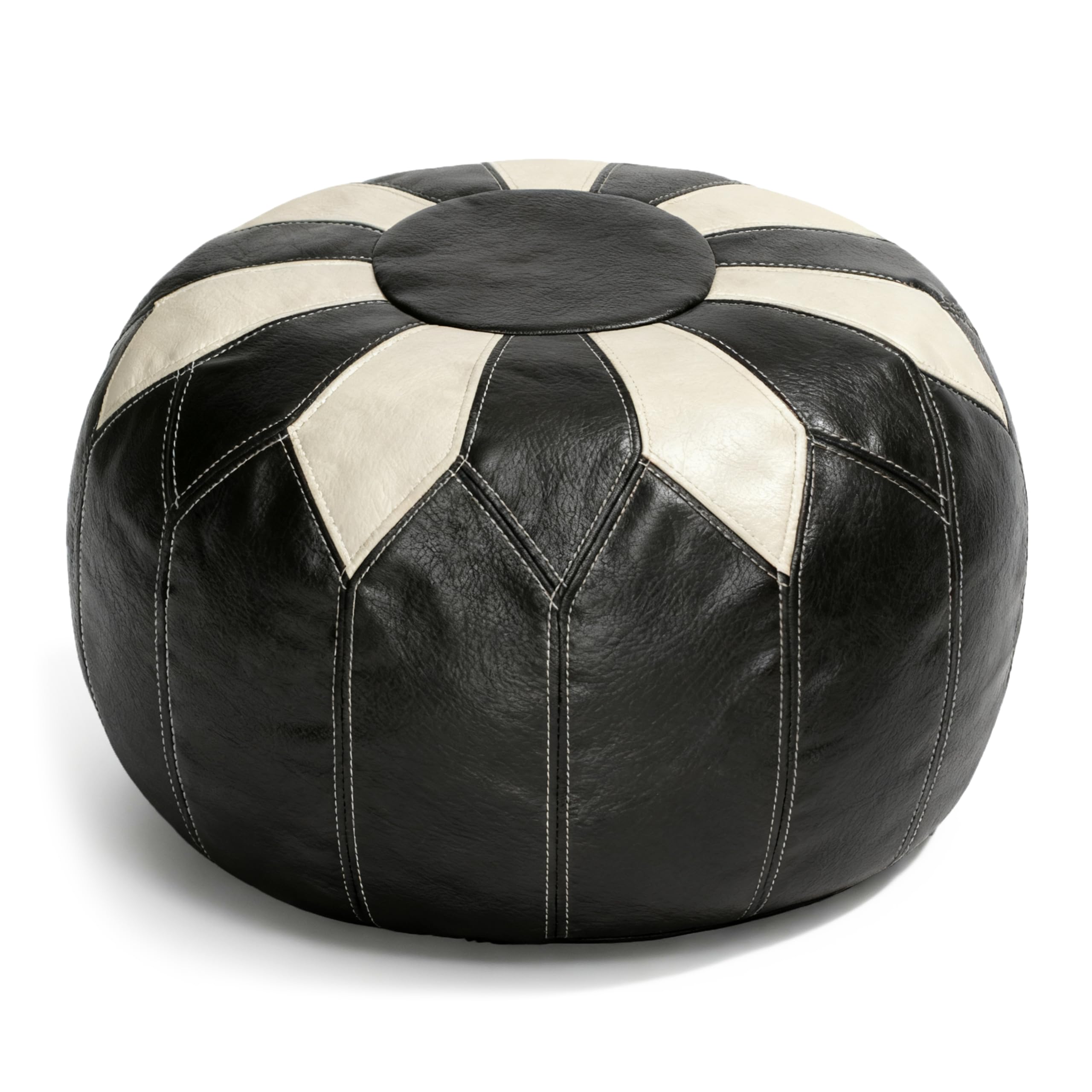 Thgonwid Unstuffed Moroccan Faux Leather Pouf Ottoman with Storage - Handmade Boho Chic Multi-Use Footrest for Living Room, Bedroom, Patio - Round Ethnic Floor Cushion & Decorative Accent, Tricolor