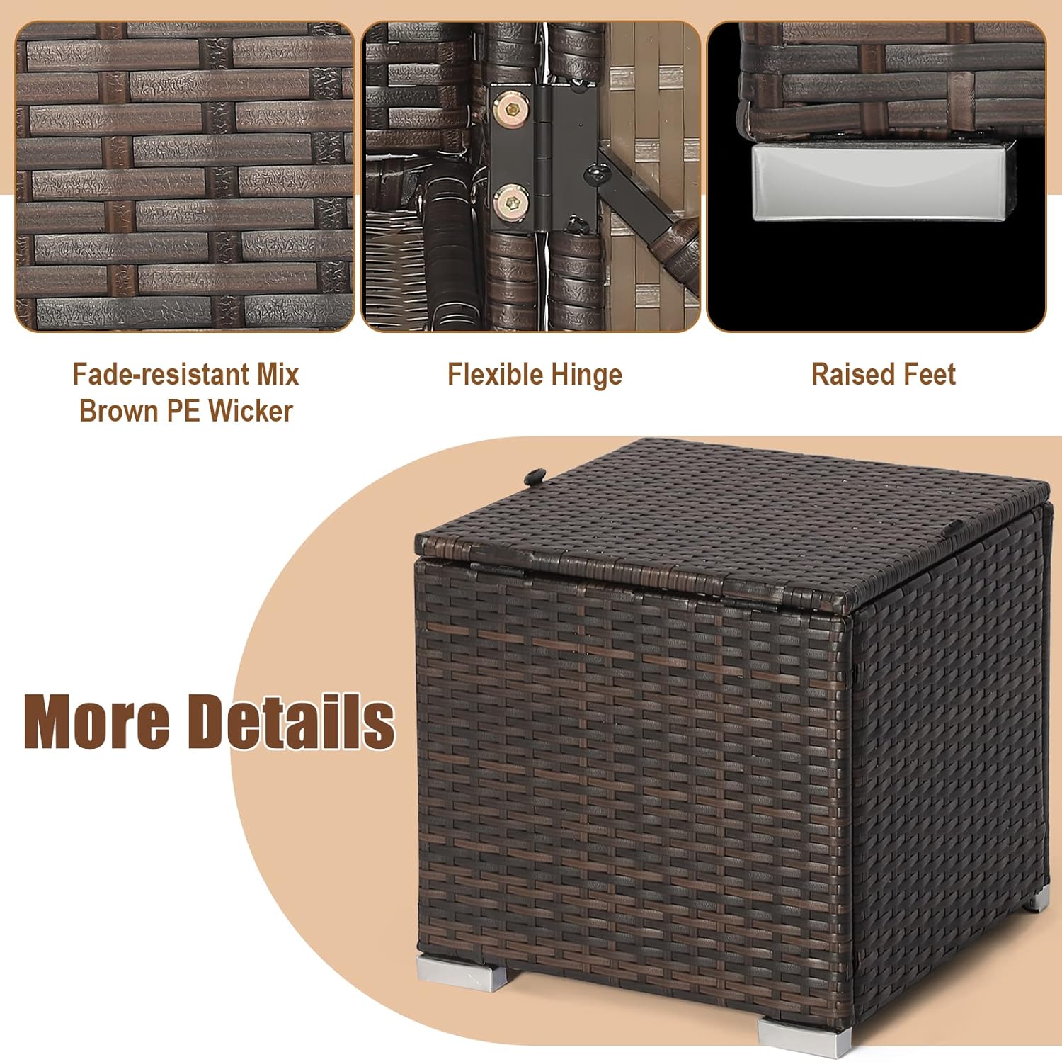 RELAX4LIFE Wicker Outdoor Storage Ottoman, 2-Piece Rattan Footstool w/Removable Cushion, Multipurpose Footrest Stool Side Table Additional Seating, Set of 2 Outdoor Ottomans for Patio Deck (Navy)