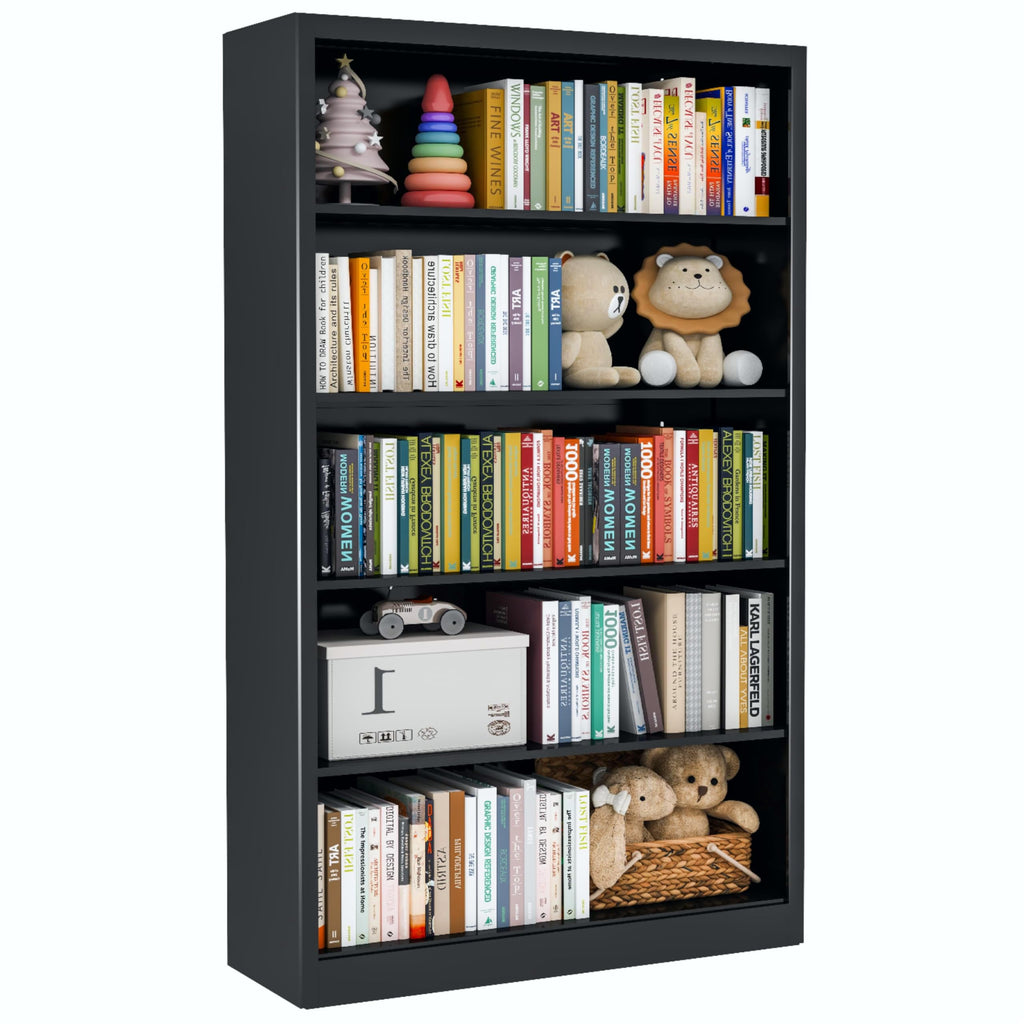 VASAAOSD 66" Tall Metal Bookcase, 5 Shelf Black Bookcase with Adjustable Shelves, Large Bookshelves and Bookcases, Modern Book Shelf Storage Organizer for Living Room, Home Office, Library (Black)