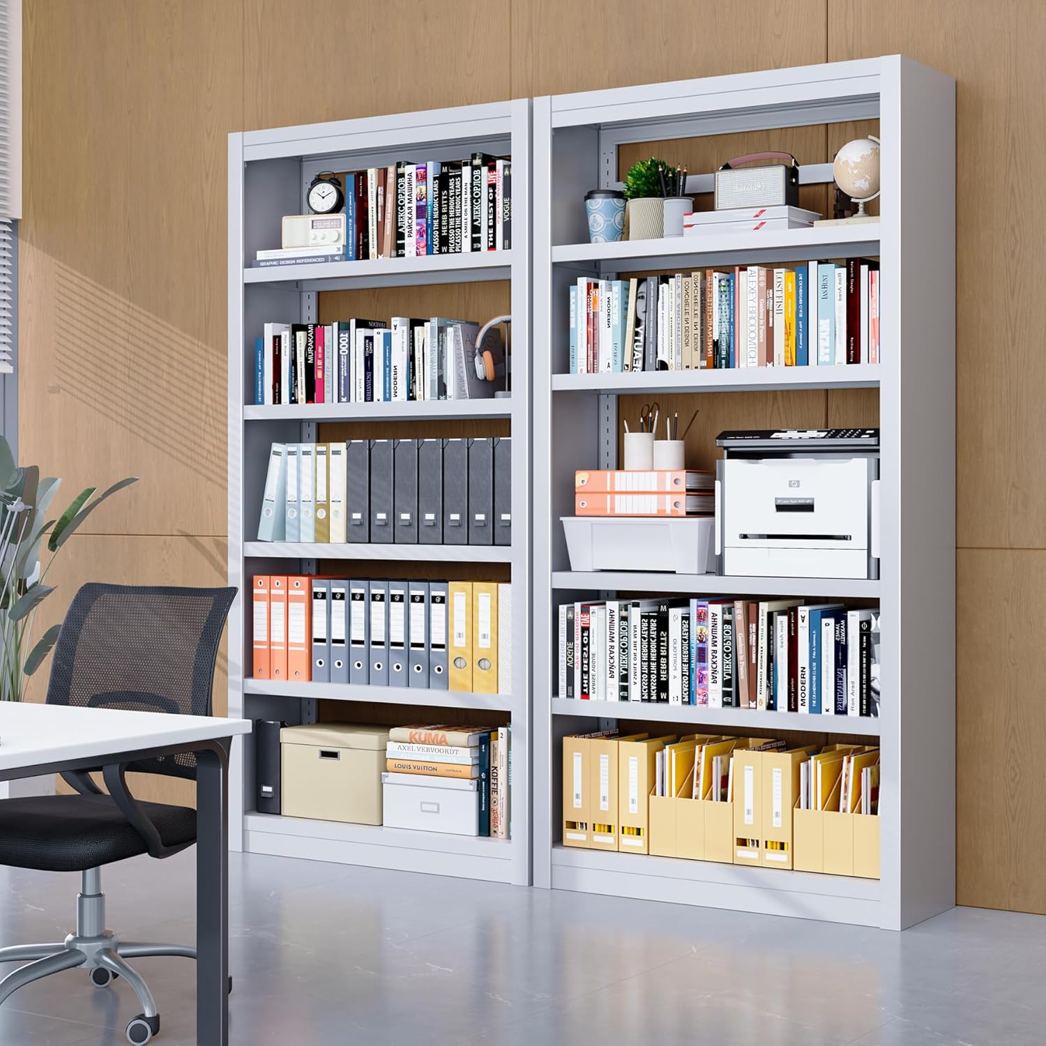 Bookshelf,6-Tier Adjustable Steel Book Shelf,61" H Heavy Duty Metal Bookcase for Home/Office/Garage,White Shelf (White, 61" Tall)