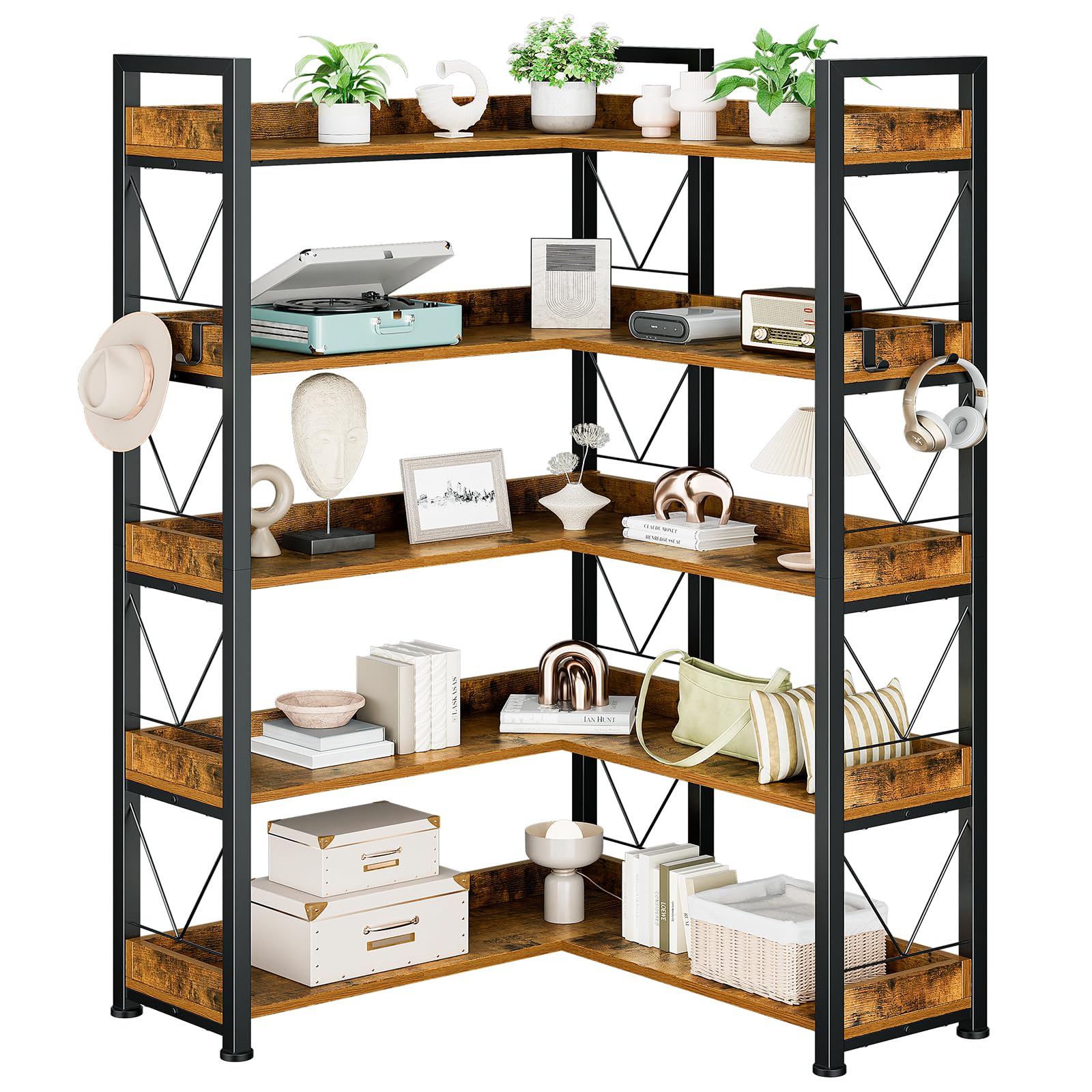 DUMOS 5-Tier Bookshelf, Modern Tall Bookcase, Open Storage Display Shelf for Living Room, Bedroom, Home Office, Narrow Standing Shelving Unit for Books, CDs, Décor，Modern Black