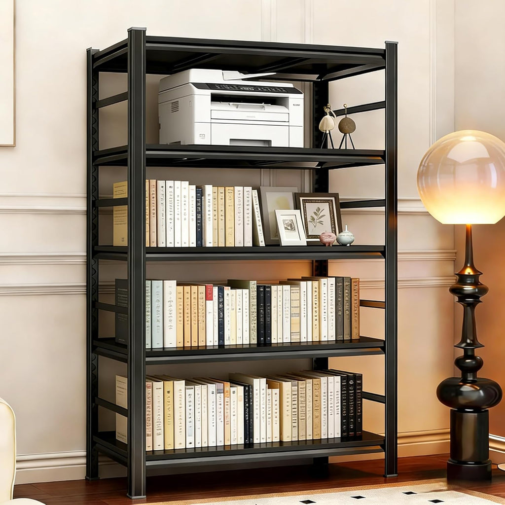 5-Tier Metal Bookshelf,Tall Book Shelf & Tall Printer Stand,36" W x 71" H Industrial Heavy Duty Metal Bookcase for Office, Home, Living Room - Adjustable Storage Rack, Easy Assembly, Black