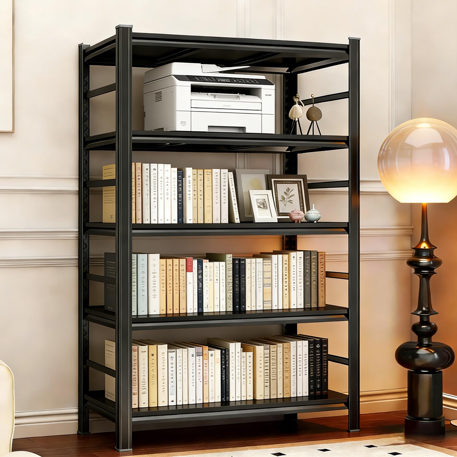 5-Tier Metal Bookshelf,Tall Book Shelf & Tall Printer Stand,36" W x 71" H Industrial Heavy Duty Metal Bookcase for Office, Home, Living Room - Adjustable Storage Rack, Easy Assembly, Black