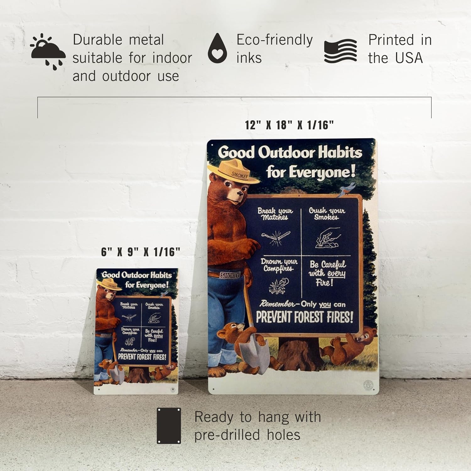 Lantern Press Smokey Bear, Good Outdoor Habits, Vintage Poster, 12x18 Inch Aluminum Sign, Indoor or Outdoor Use