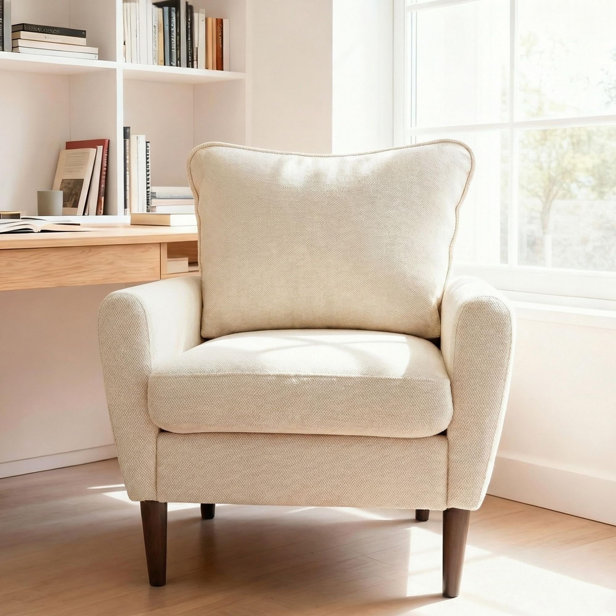 OLIXIS Comfy Accent Chair for Living Room Bedroom and Waiting Room, Upholstered Mid-Century Reading Chair with Pillow and Solid Wood Legs, Wide Singe Modern Lounge Sofa, Gray