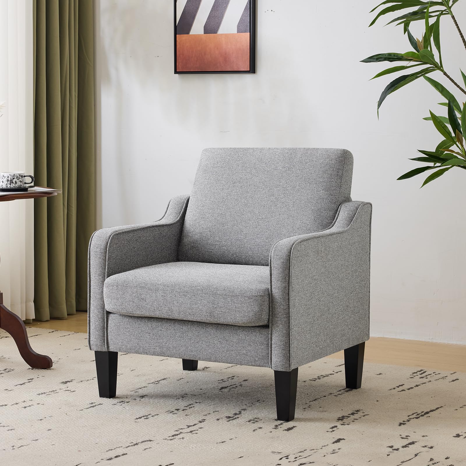 VINGLI Accent Chair for Living Room Chairs Olive Green Reading Chair for Bedroom Scooped Arm Chair Mid Century Modern Accent Chairs Upholstered Comfy Chair for Apartment, Waiting Room