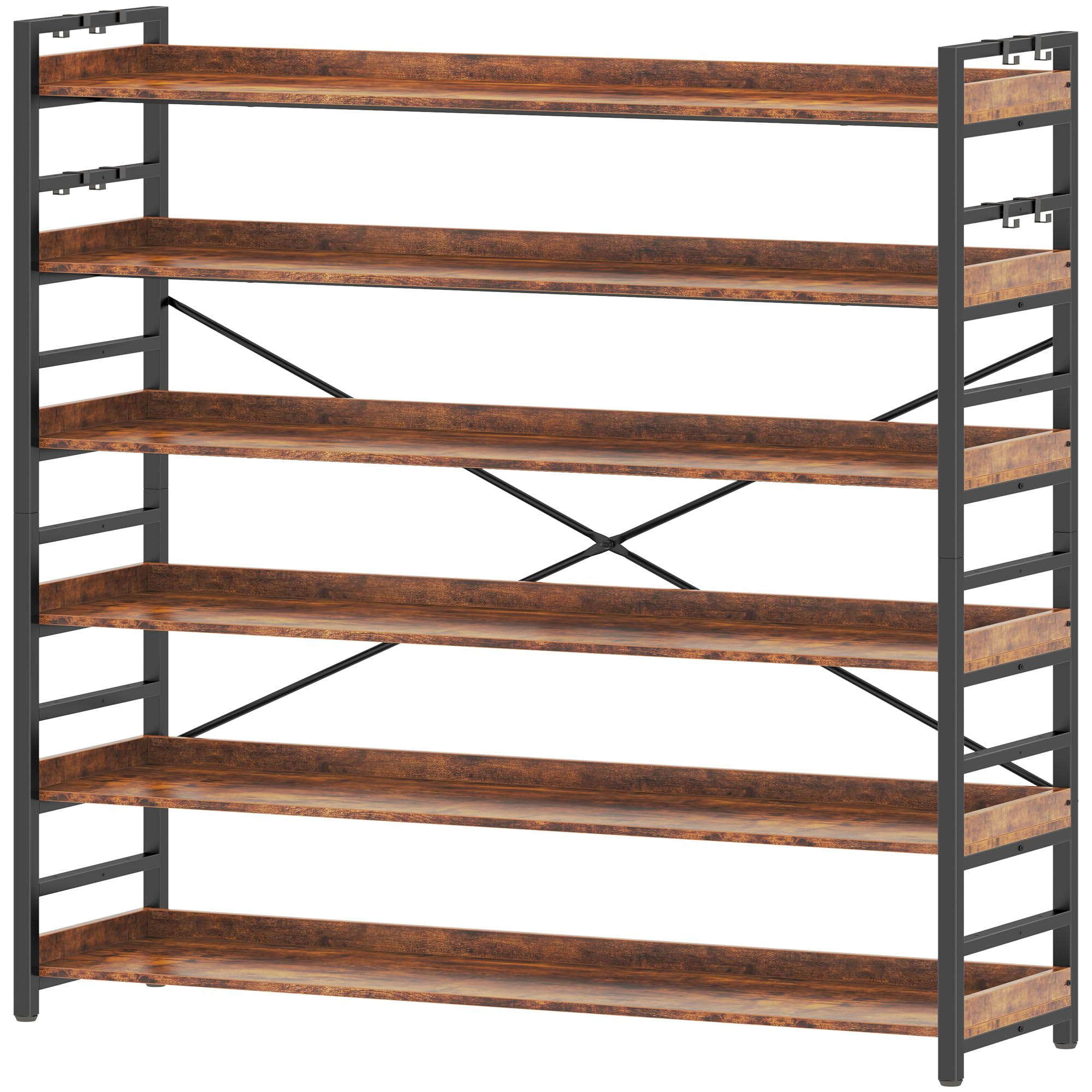 HCHQHS 6 Tier Bookshelf, Adjustable Industrial Bookcase, Vertical Tall Book Shelf, Wood and Black Metal Open Bookshelves for Home Office, Living Room, Bedroom, 70 Inch