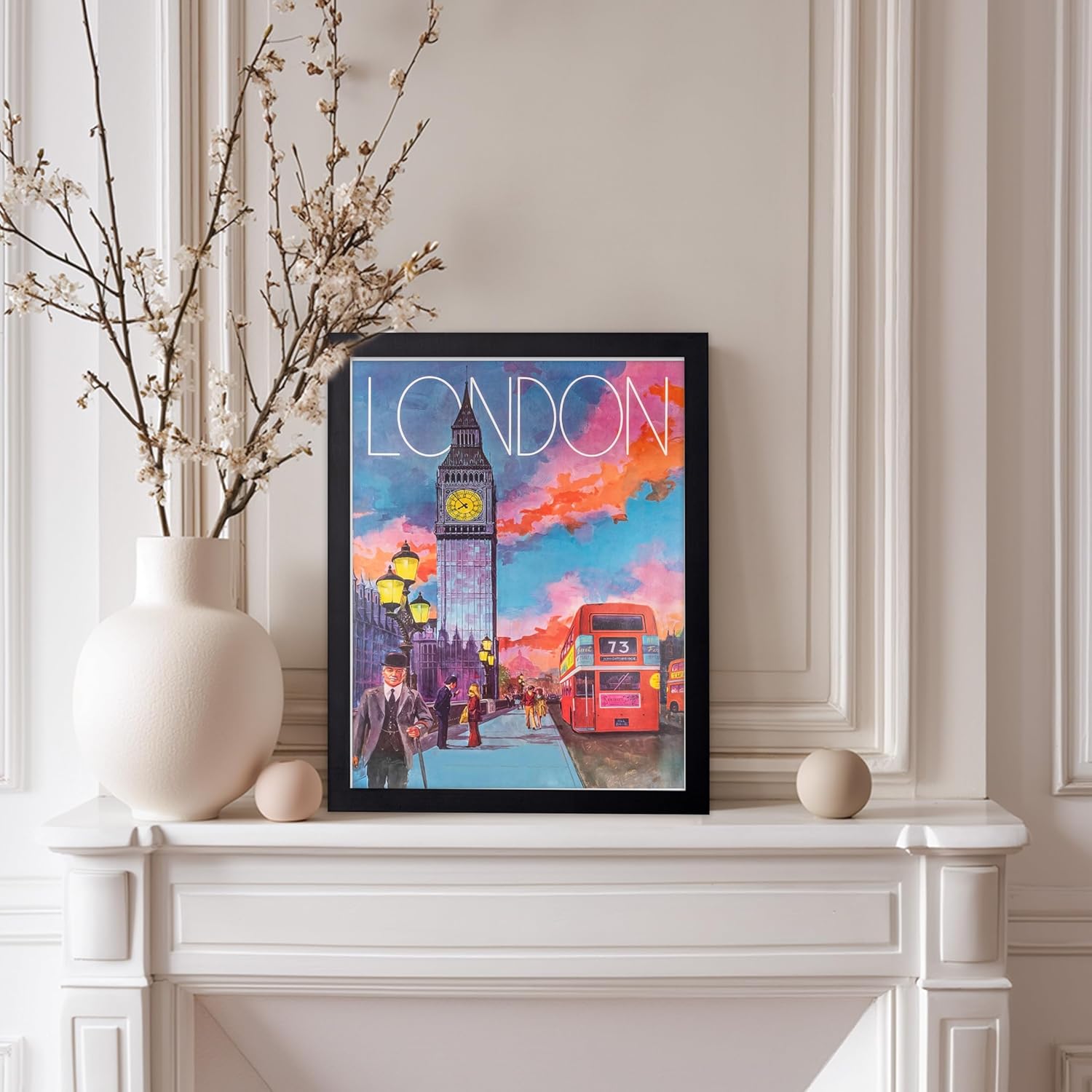 Poster Master Vintage Travel Poster - Retro London Print - Clock Tower Art - Gift for Him, Her, Travel Lover - Colorful Wall Decor for Bedroom, Living Room, Office, 8x10 Black Framed