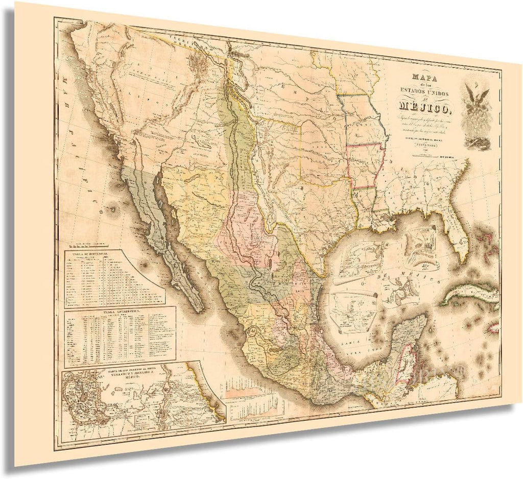 HISTORIX Vintage 1847 Mexico Map Poster - 24x36 Inch Vintage Map of Mexico States - Mapa de Mexico Wall Art - Mapa de Los Estados Unidos de Mejico Definido por las Varias Actas del Congreso