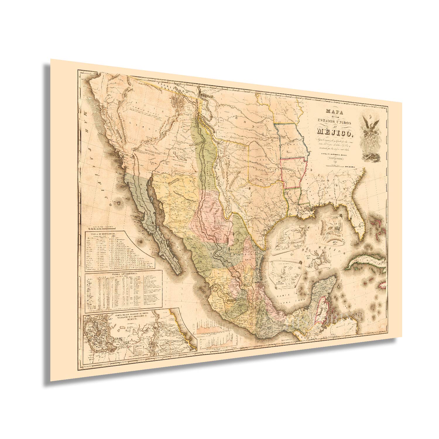 HISTORIX Vintage 1847 Mexico Map Poster - 24x36 Inch Vintage Map of Mexico States - Mapa de Mexico Wall Art - Mapa de Los Estados Unidos de Mejico Definido por las Varias Actas del Congreso