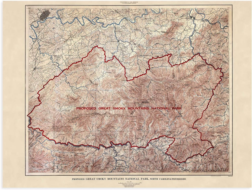 HISTORIX Vintage 1926 Proposed Great Smoky Mountains National Park Map - 18x24 Inch Vintage Map Wall Art Poster
