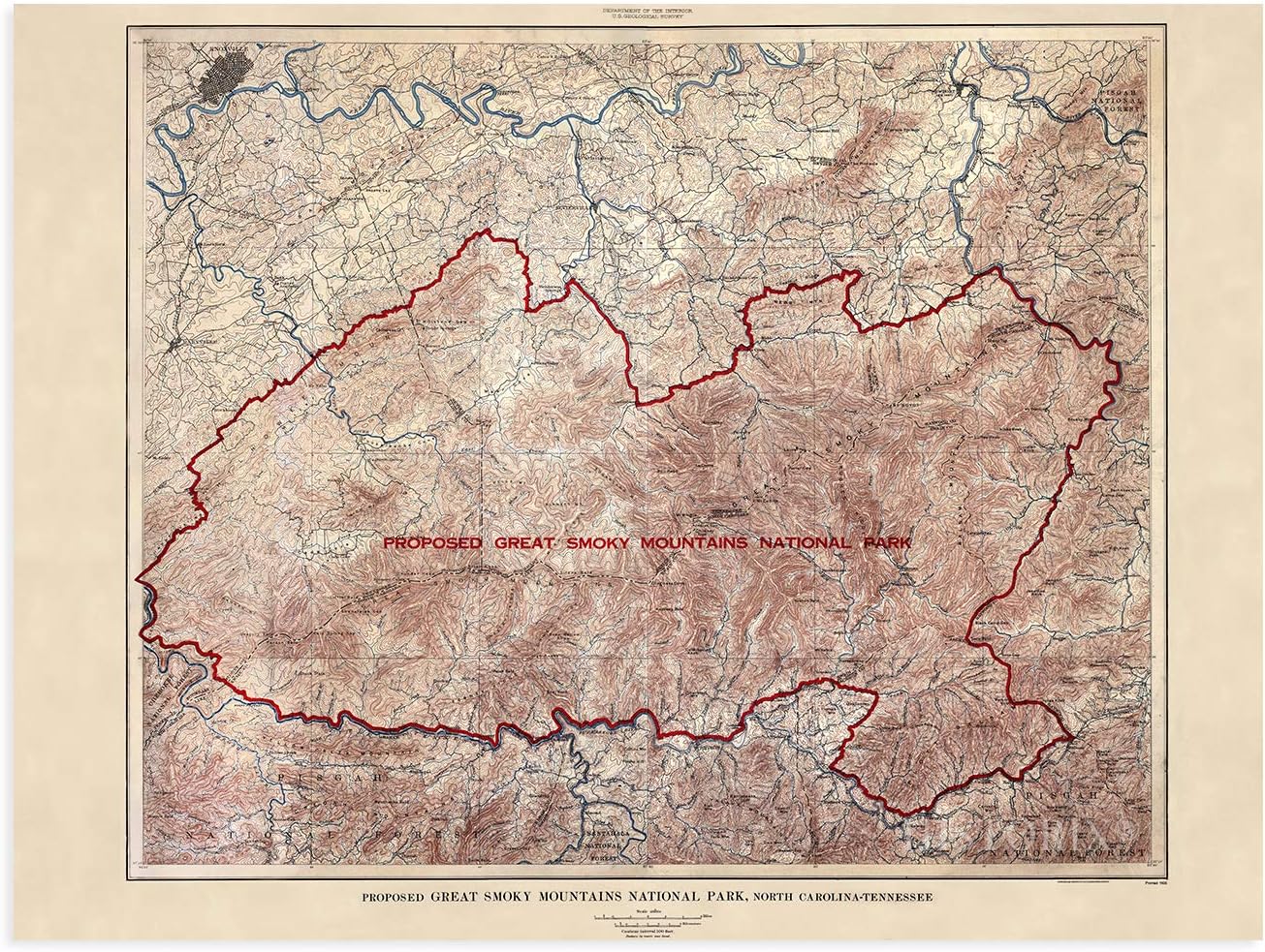 HISTORIX Vintage 1926 Proposed Great Smoky Mountains National Park Map - 18x24 Inch Vintage Map Wall Art Poster
