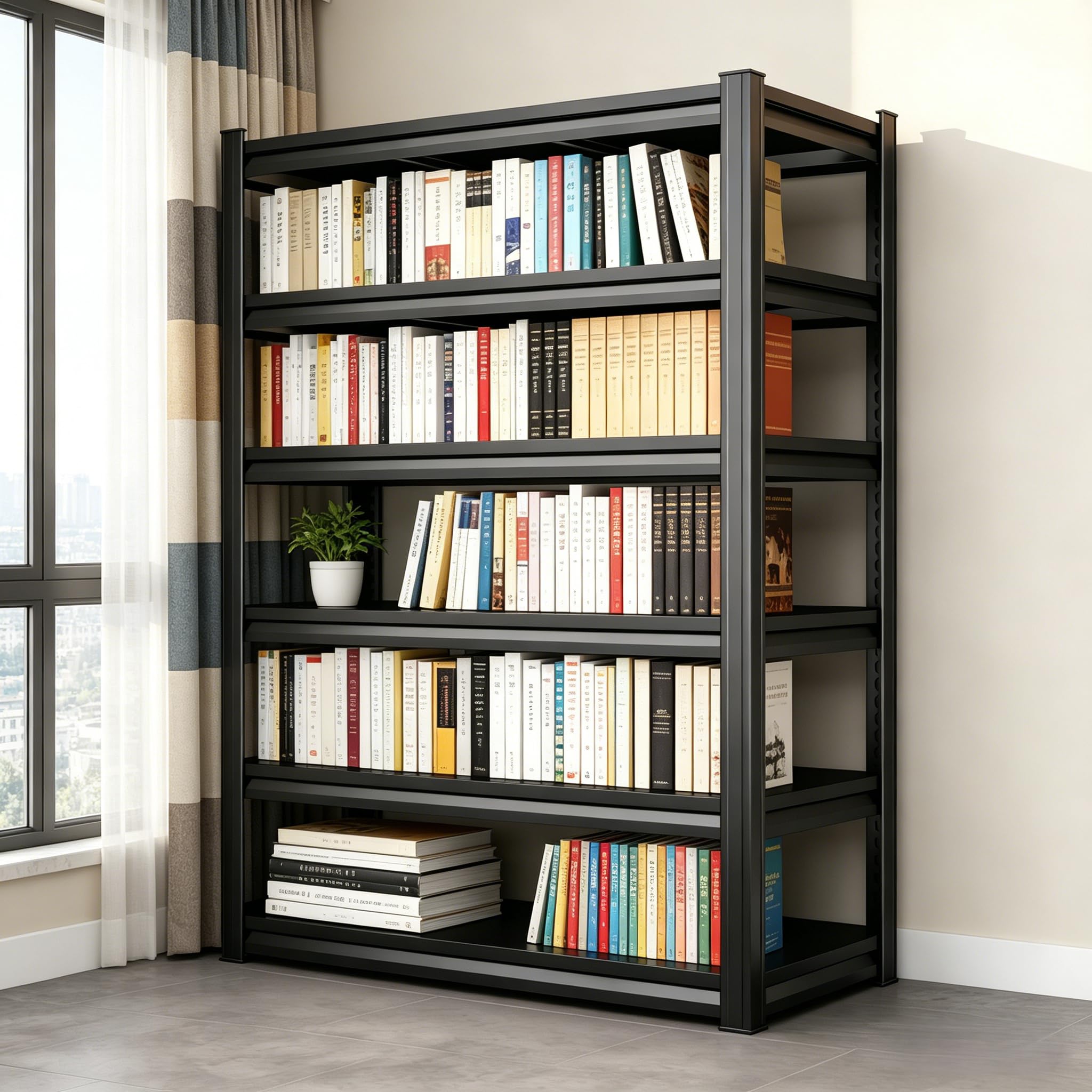 5-Tier Metal Bookshelf,Tall Book Shelf & Tall Printer Stand,36" W x 71" H Industrial Heavy Duty Metal Bookcase for Office, Home, Living Room - Adjustable Storage Rack, Easy Assembly, Black