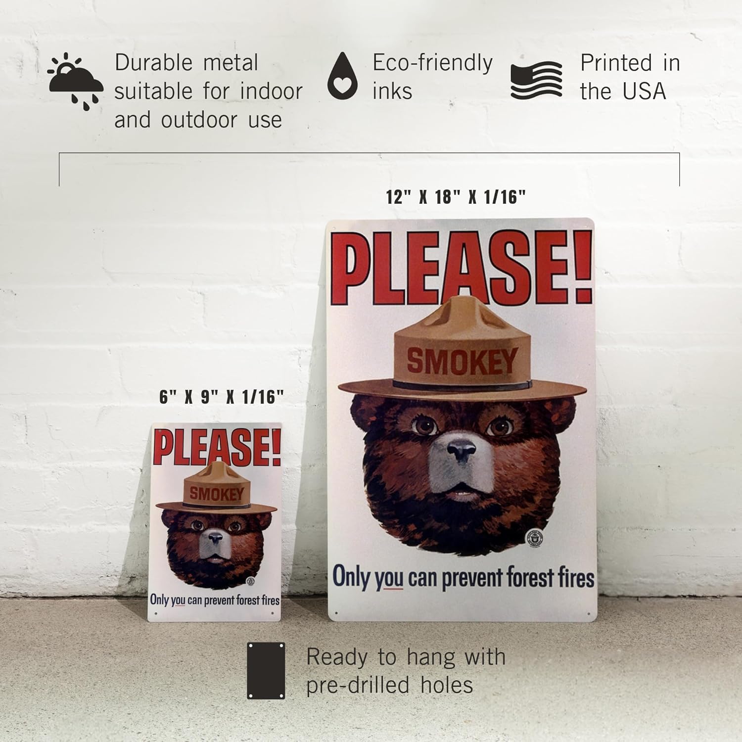 Lantern Press Smokey Bear, Please, Only You Can Help, Smokey Head, Officially Licensed Vintage Poster, 12x18 Inch Aluminum Sign, Indoor or Outdoor Use