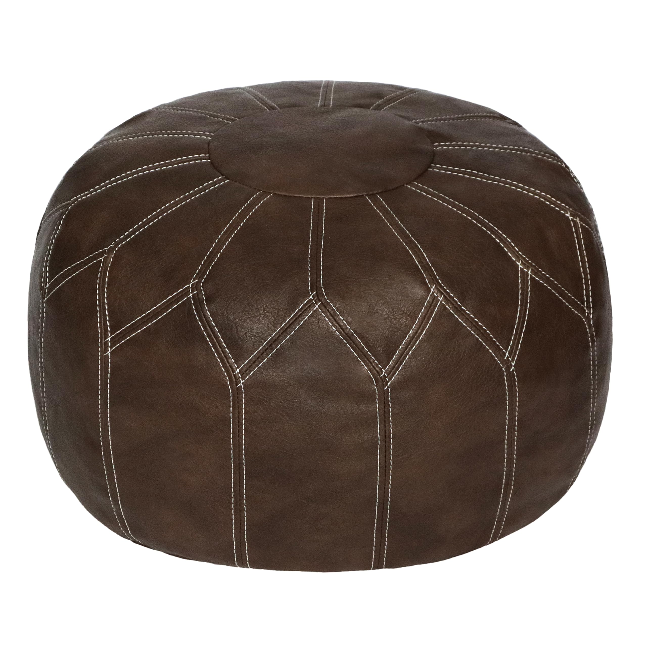 Thgonwid Unstuffed Moroccan Faux Leather Pouf Ottoman with Storage - Handmade Boho Chic Multi-Use Footrest for Living Room, Bedroom, Patio - Round Ethnic Floor Cushion & Decorative Accent, Tricolor