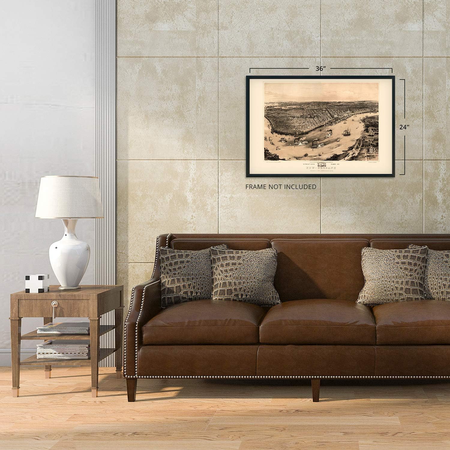 HISTORIX Vintage 1851 New Orleans Louisiana Map - 24x36 Inch Vintage Map of New Orleans Wall Art - New Orleans Vintage Map Poster - Historic Birds Eye View of New Orleans Vintage Map