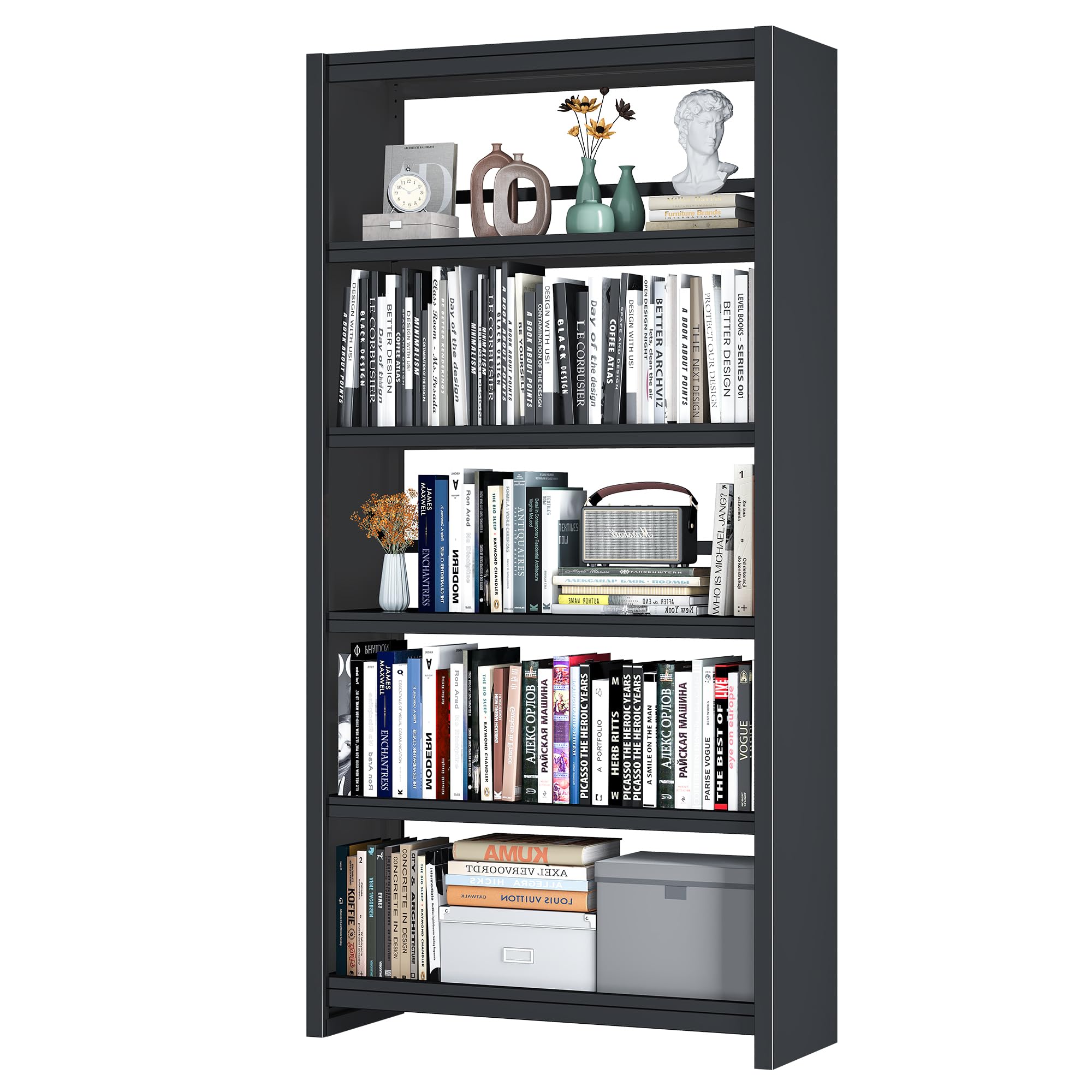 Bookshelf,6-Tier Adjustable Steel Book Shelf,61" H Heavy Duty Metal Bookcase for Home/Office/Garage,White Shelf (White, 61" Tall)