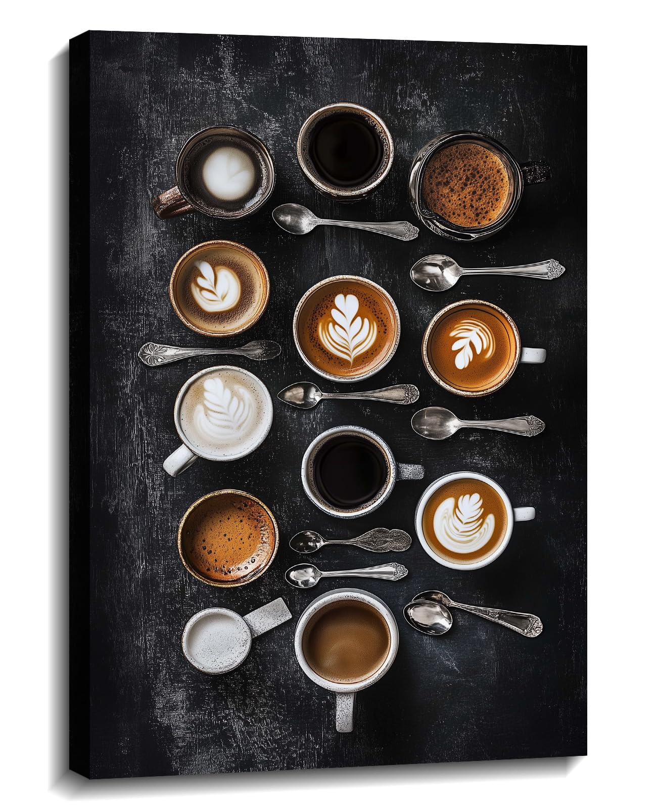 Coffee Canvas Art Kitchen Wall Decor Framed Brown Poster Coffee Bean Painting Vintage Artwork for Dining Room Bar Ready to Hang - 16.00"x24.00"
