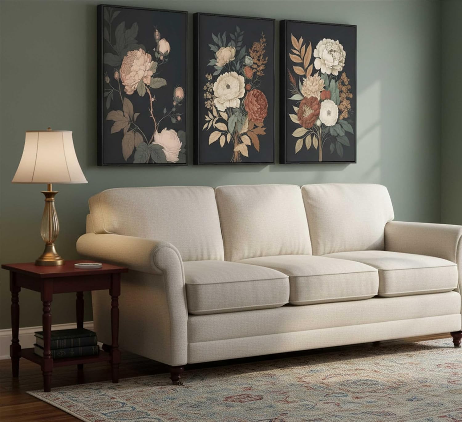 3Pcs Framed Vintage Peony Flower Still Life Canvas Wall art Rustic Dark Floral Plant Painting Picture Farmhouse Wall Decor Posters Print Artwork for Women's Room Living Room Bedroom Home Decoration