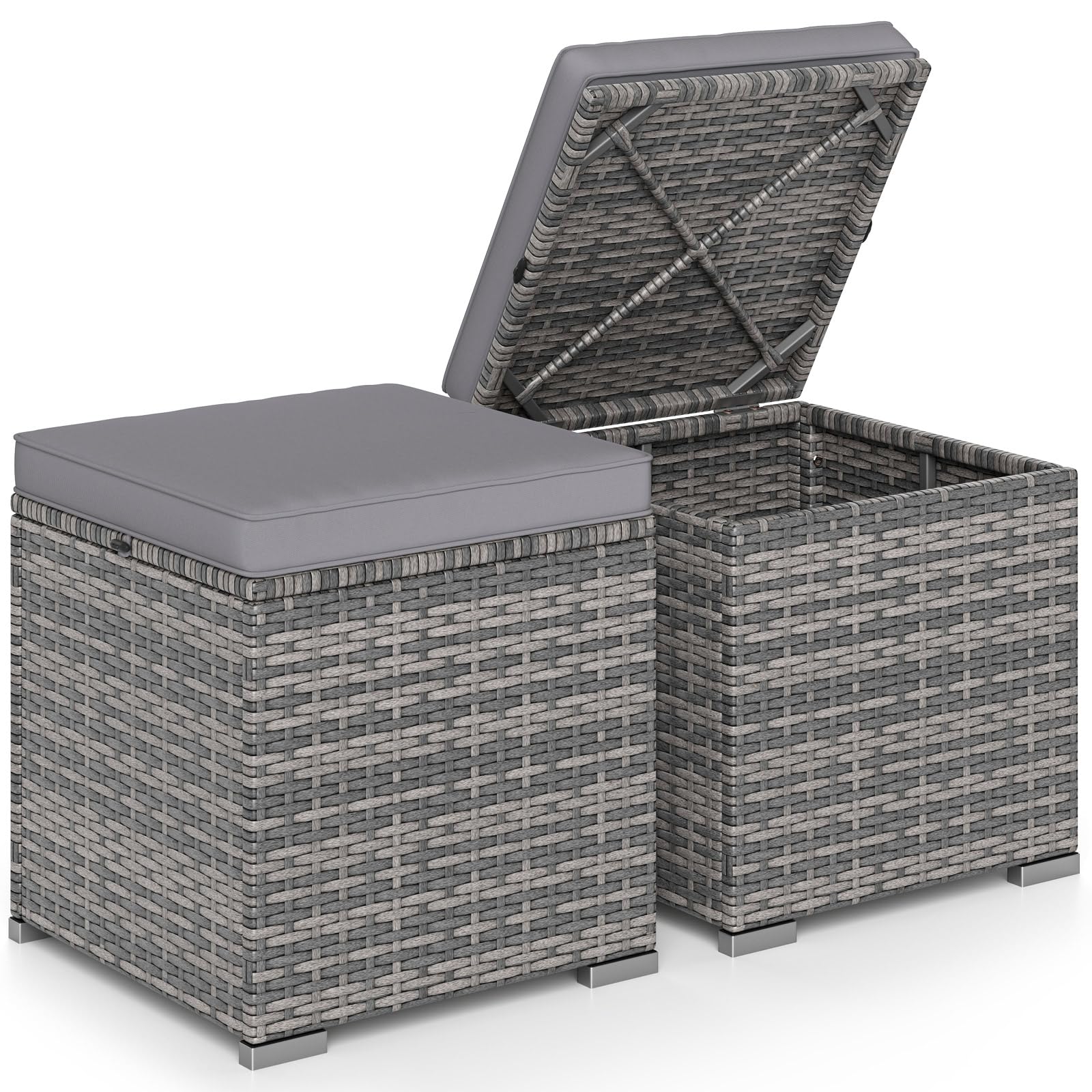 Tangkula 2 Pieces Outdoor Patio Ottoman, All Weather Rattan Wicker Ottoman Seat, Patio Rattan Furniture, Outdoor Footstool Footrest Seat w/Removable Cushions