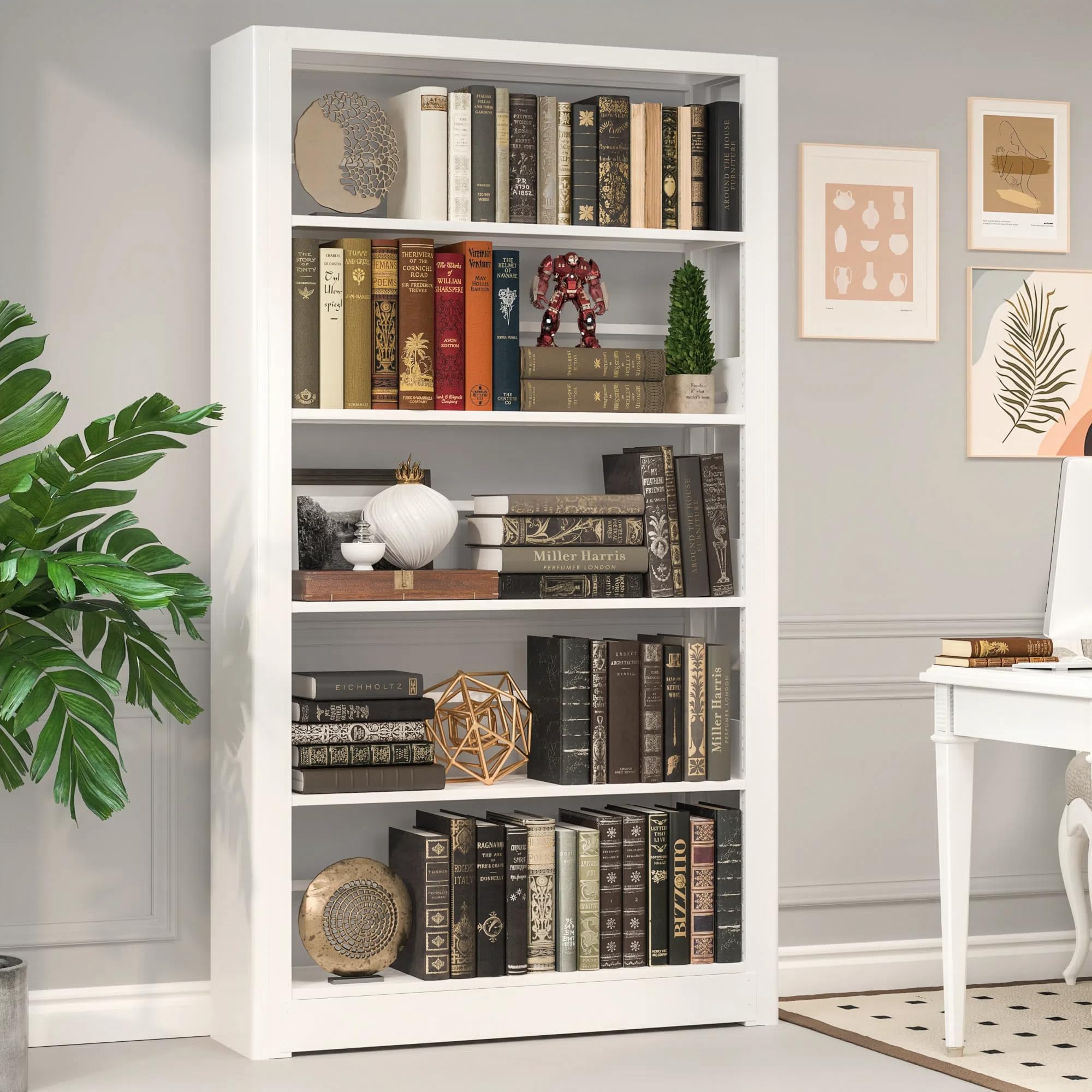 VASAAOSD 66" Tall Metal Bookcase, 5 Shelf Black Bookcase with Adjustable Shelves, Large Bookshelves and Bookcases, Modern Book Shelf Storage Organizer for Living Room, Home Office, Library (Black)