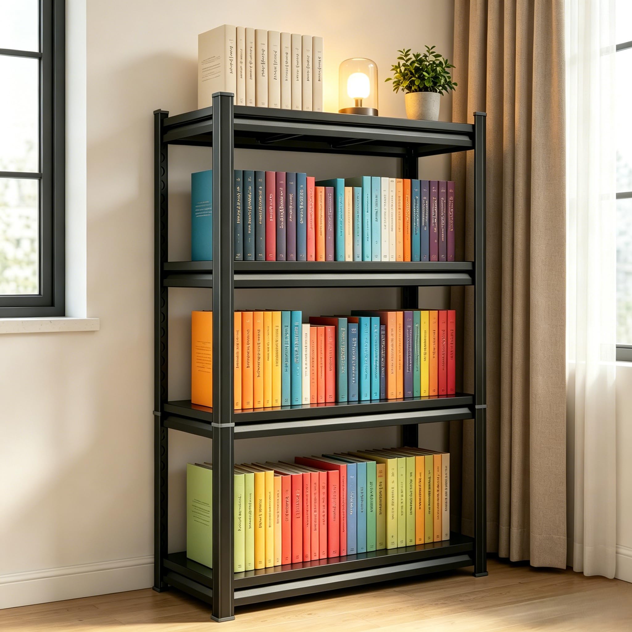 5-Tier Metal Bookshelf,Tall Book Shelf & Tall Printer Stand,36" W x 71" H Industrial Heavy Duty Metal Bookcase for Office, Home, Living Room - Adjustable Storage Rack, Easy Assembly, Black