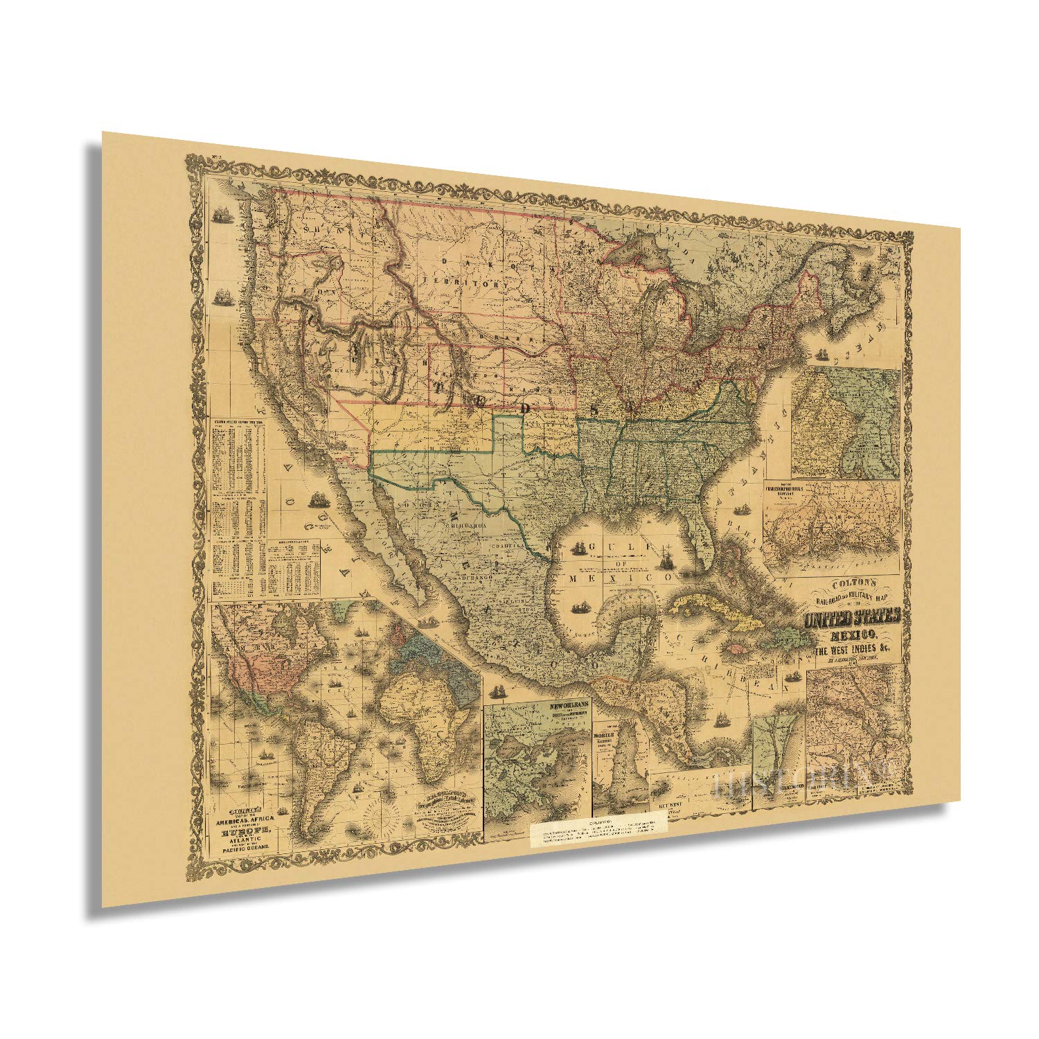 HISTORIX Vintage 1862 United States Railroad & Military Map – 18x24 Inch Civil War Era Poster Featuring USA, Mexico & West Indies – Historical Wall Art for US History Lovers (2 Sizes)