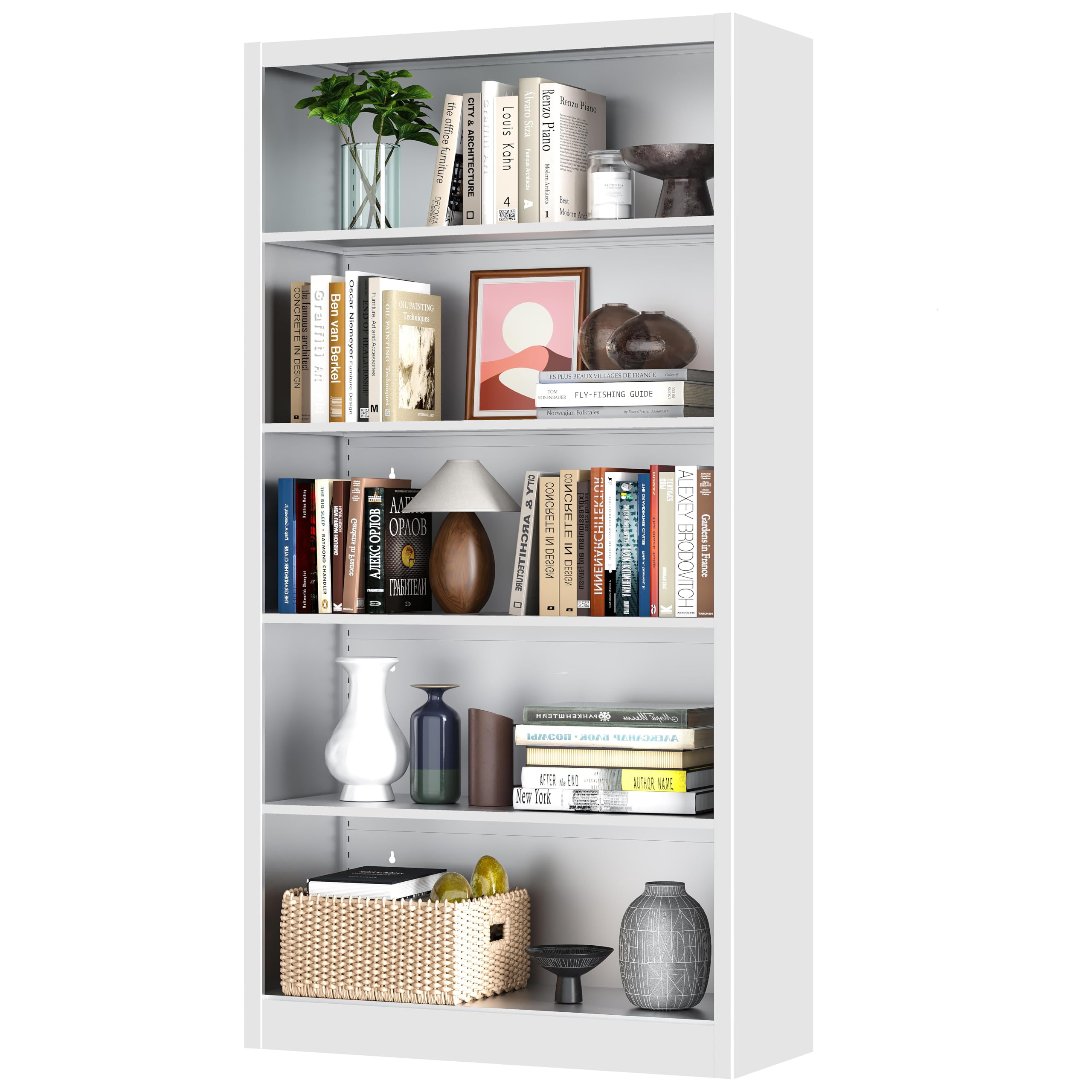VASAAOSD 66" Tall Metal Bookcase, 5 Shelf Black Bookcase with Adjustable Shelves, Large Bookshelves and Bookcases, Modern Book Shelf Storage Organizer for Living Room, Home Office, Library (Black)