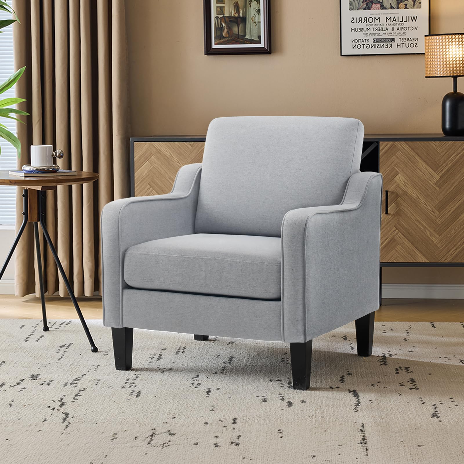 VINGLI Accent Chair for Living Room Chairs Light Brown Reading Chair for Bedroom Scooped Arm Chair Mid Century Modern Accent Chairs Upholstered Comfy Chair for Apartment, Waiting Room