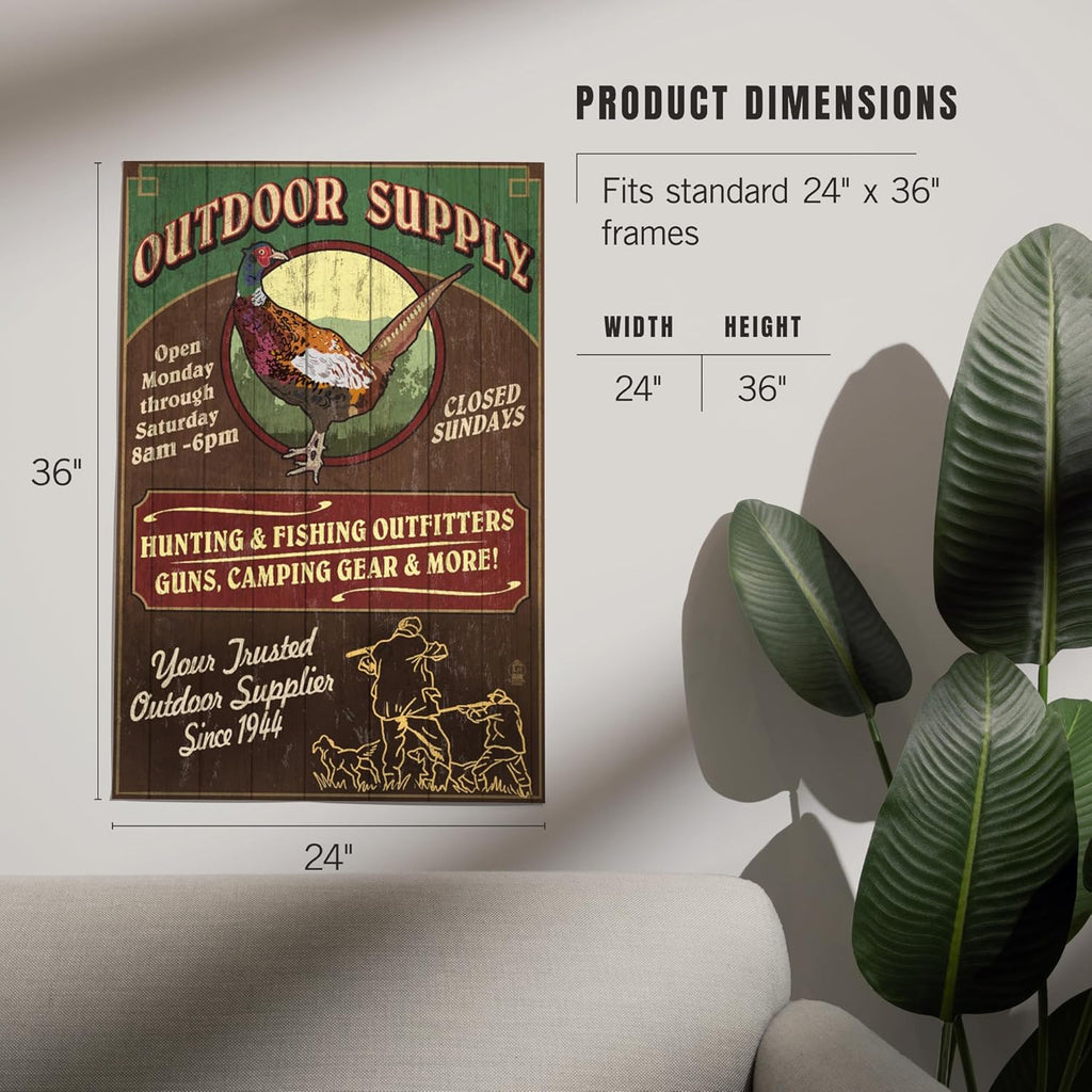 Lantern Press 24x36 Inch Giclee Print, Pheasant Outfitters, Vintage Sign