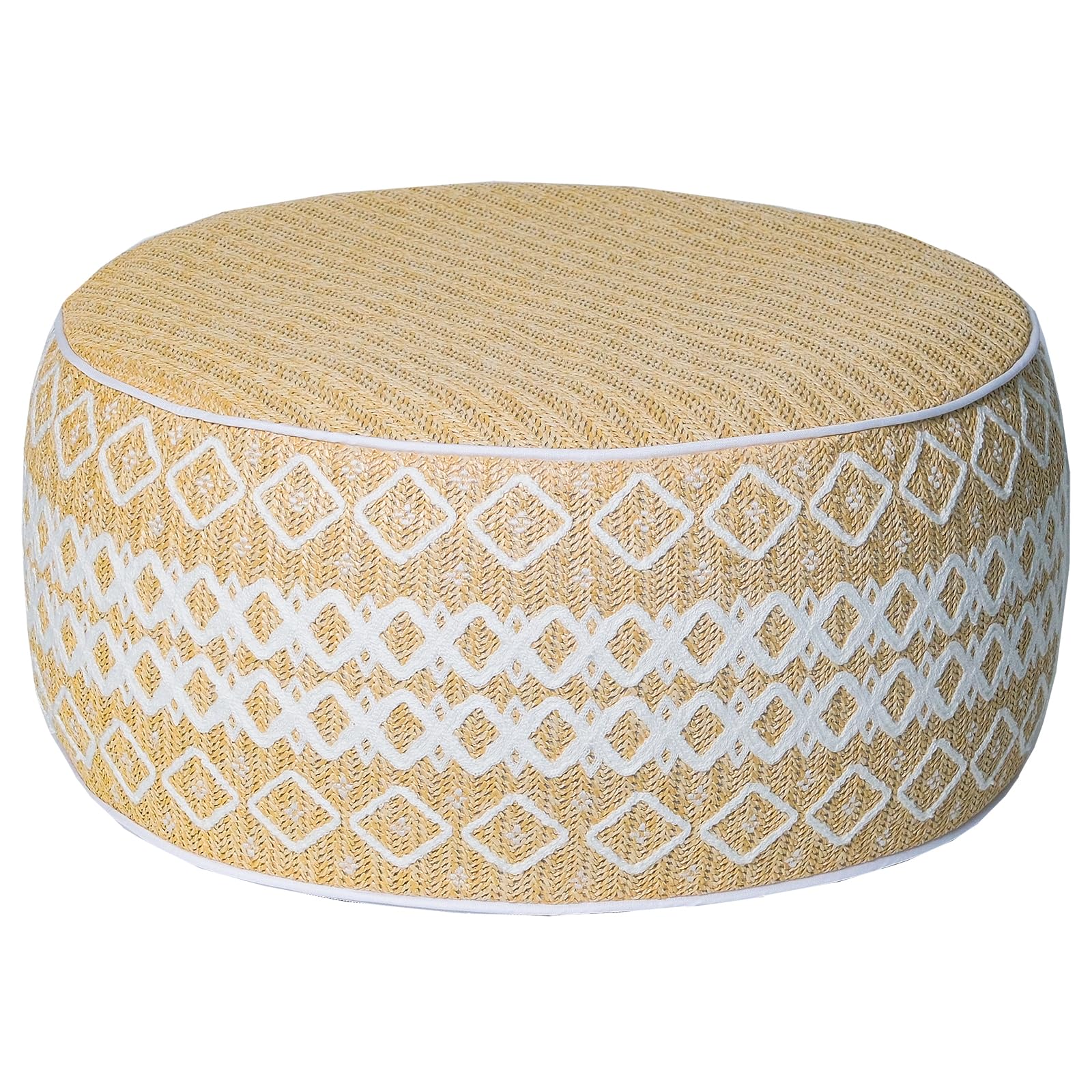 Outdoor Inflatable Ottoman with Air Pump, Embroidery Patio Footrest Stool D21”x H9”, Round Pouf Ottoman with Portable Handle Suitable for Garden, Camping, Bedroom, Living Room