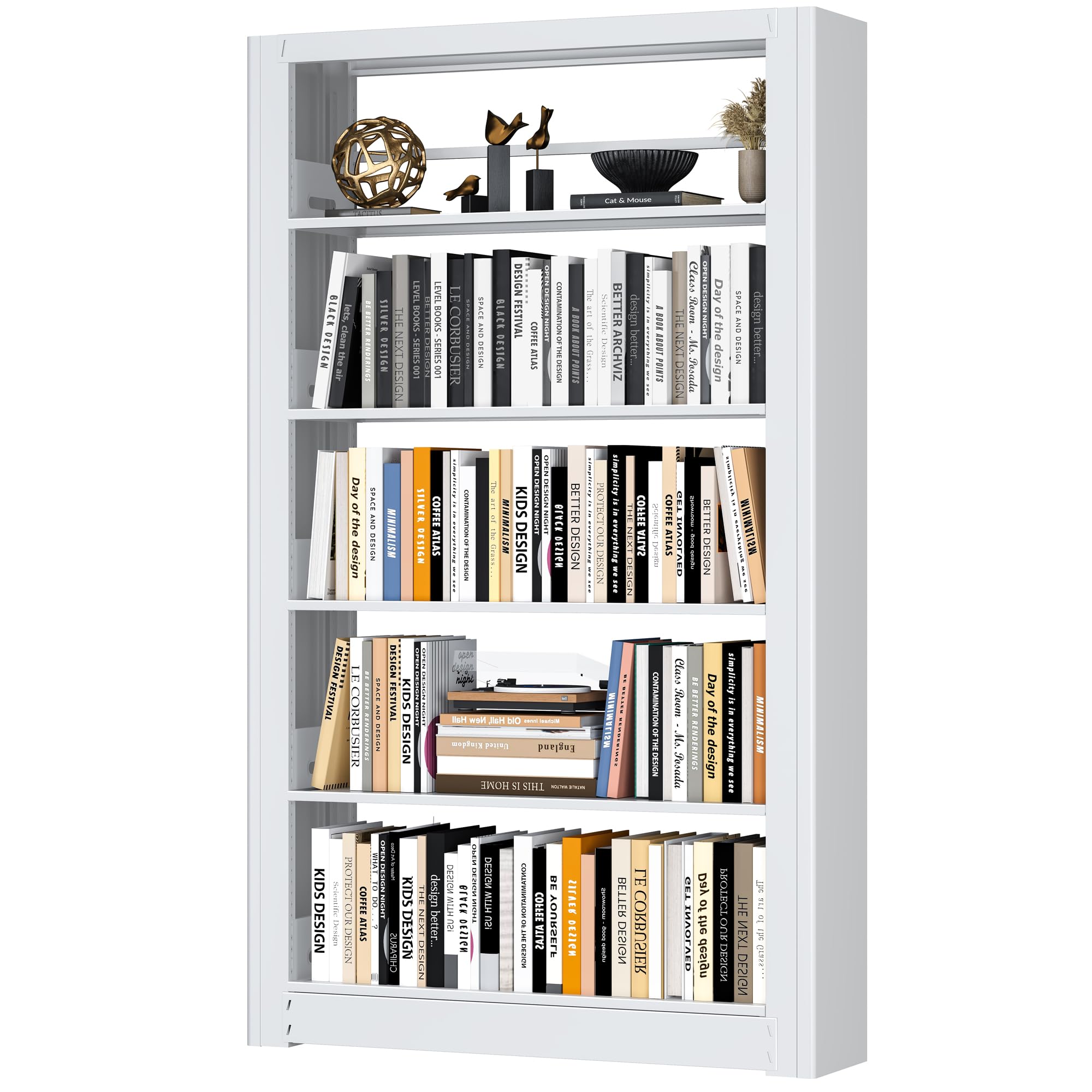 Bookshelf,6-Tier Adjustable Steel Book Shelf,61" H Heavy Duty Metal Bookcase for Home/Office/Garage,White Shelf (White, 61" Tall)