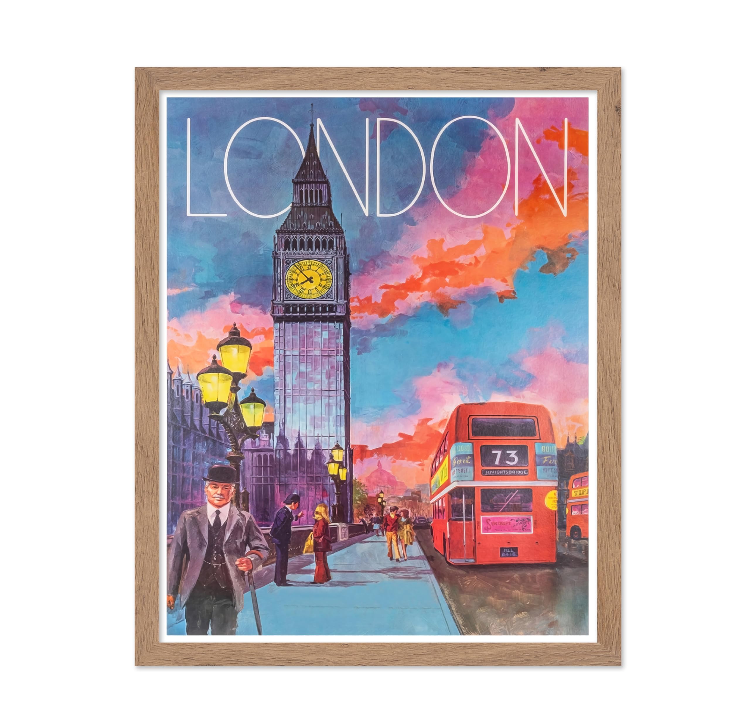Poster Master Vintage Travel Poster - Retro London Print - Clock Tower Art - Gift for Him, Her, Travel Lover - Colorful Wall Decor for Bedroom, Living Room, Office, 8x10 Black Framed