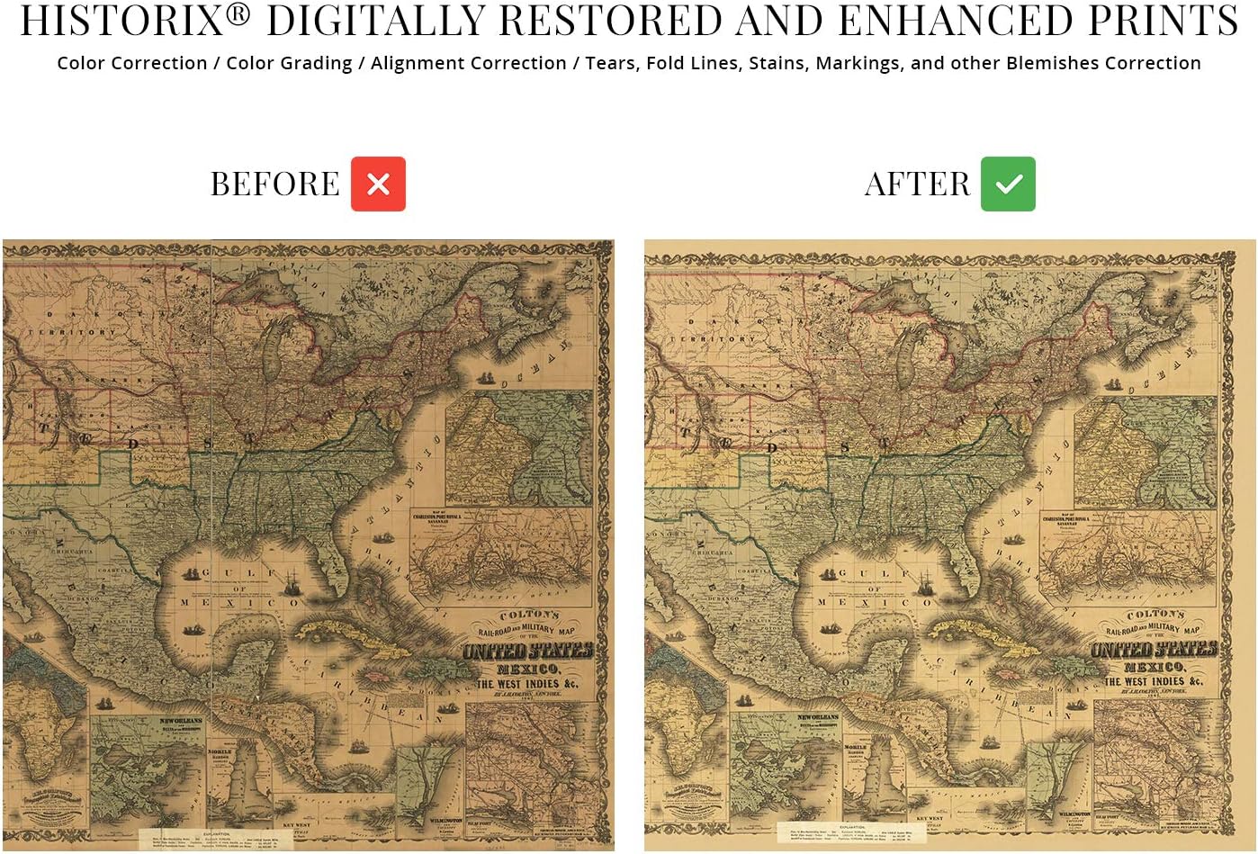 HISTORIX Vintage 1862 United States Railroad & Military Map – 18x24 Inch Civil War Era Poster Featuring USA, Mexico & West Indies – Historical Wall Art for US History Lovers (2 Sizes)