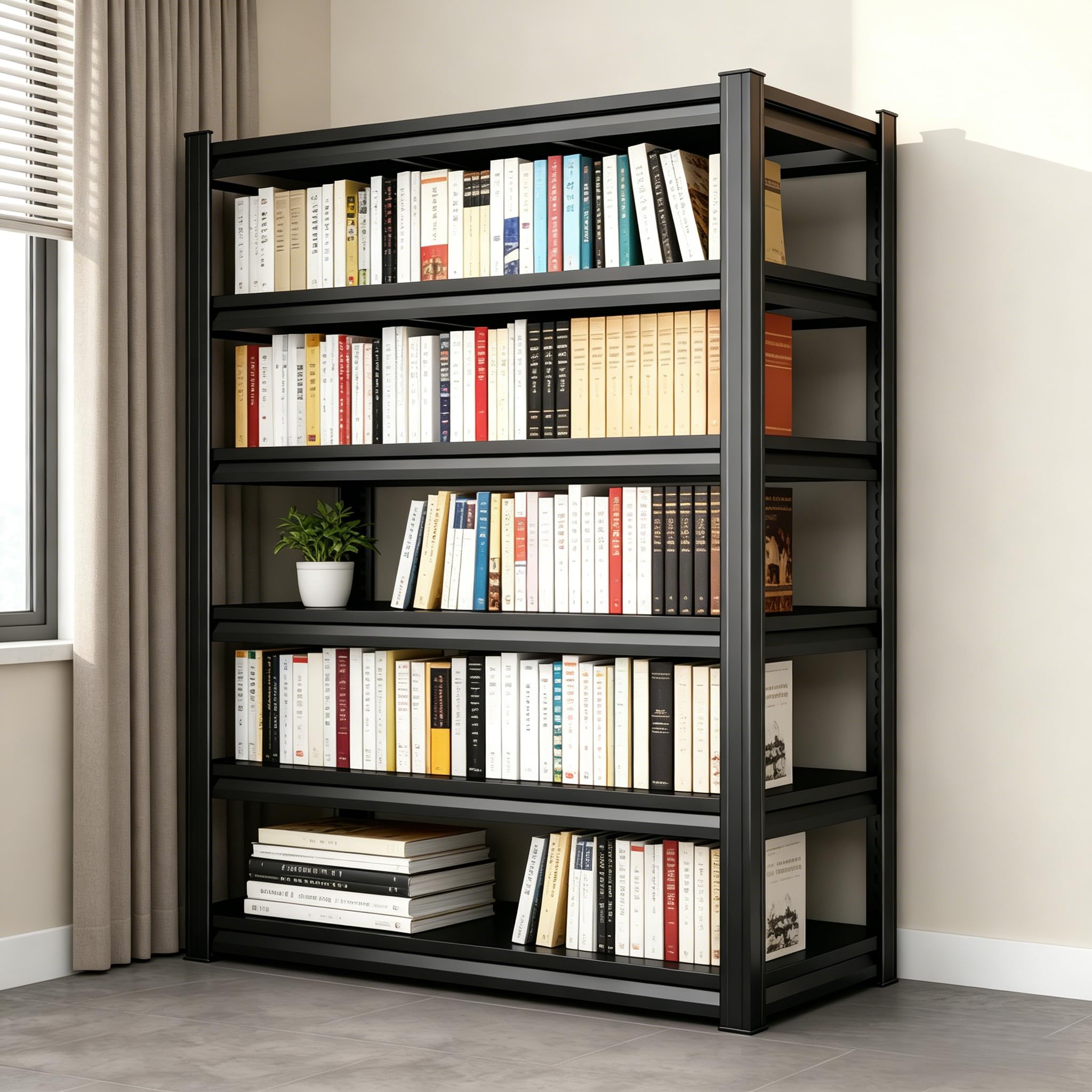 5-Tier Metal Bookshelf,Tall Book Shelf & Tall Printer Stand,36" W x 71" H Industrial Heavy Duty Metal Bookcase for Office, Home, Living Room - Adjustable Storage Rack, Easy Assembly, Black