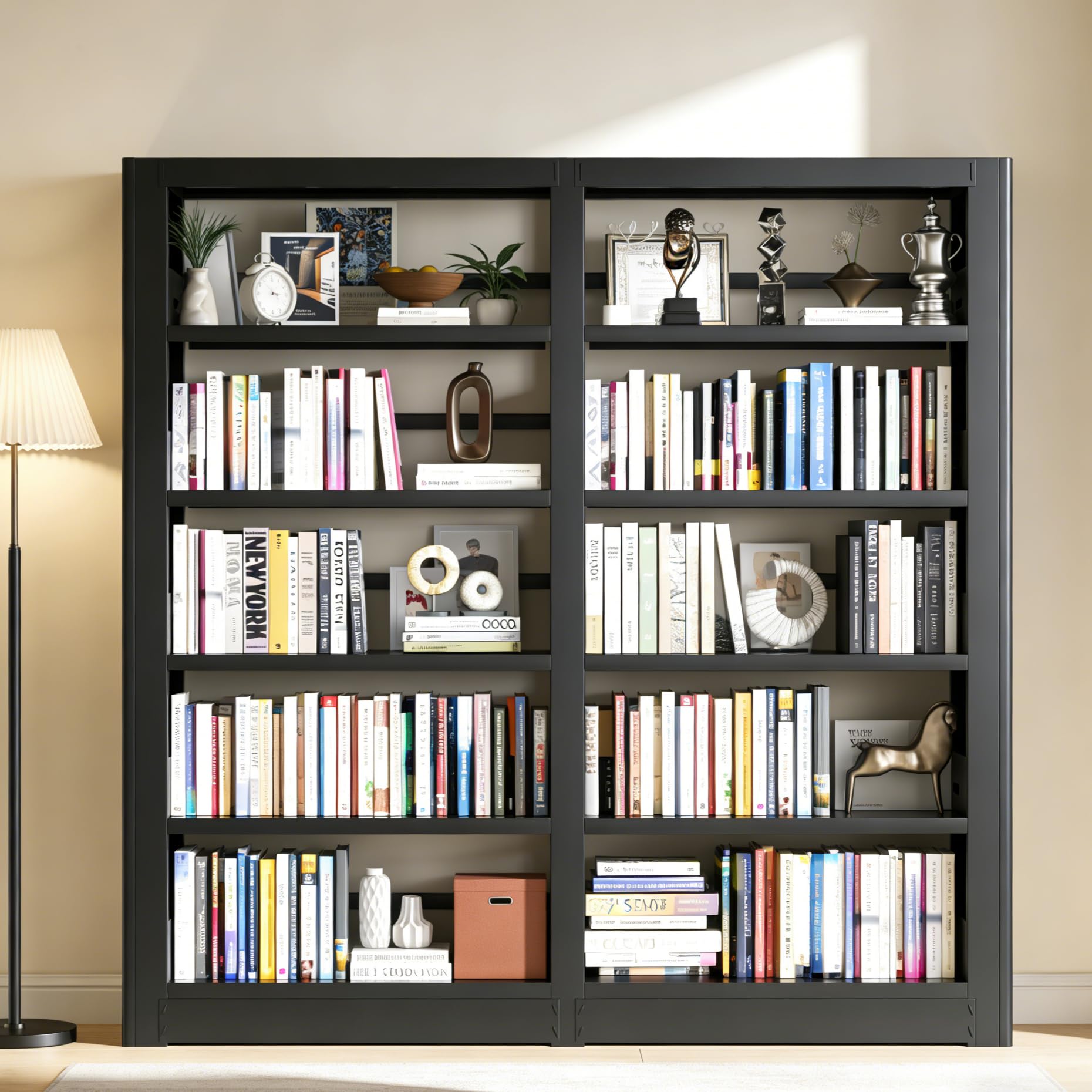 VASAAOSD 66" Tall Metal Bookcase, 5 Shelf Black Bookcase with Adjustable Shelves, Large Bookshelves and Bookcases, Modern Book Shelf Storage Organizer for Living Room, Home Office, Library (Black)