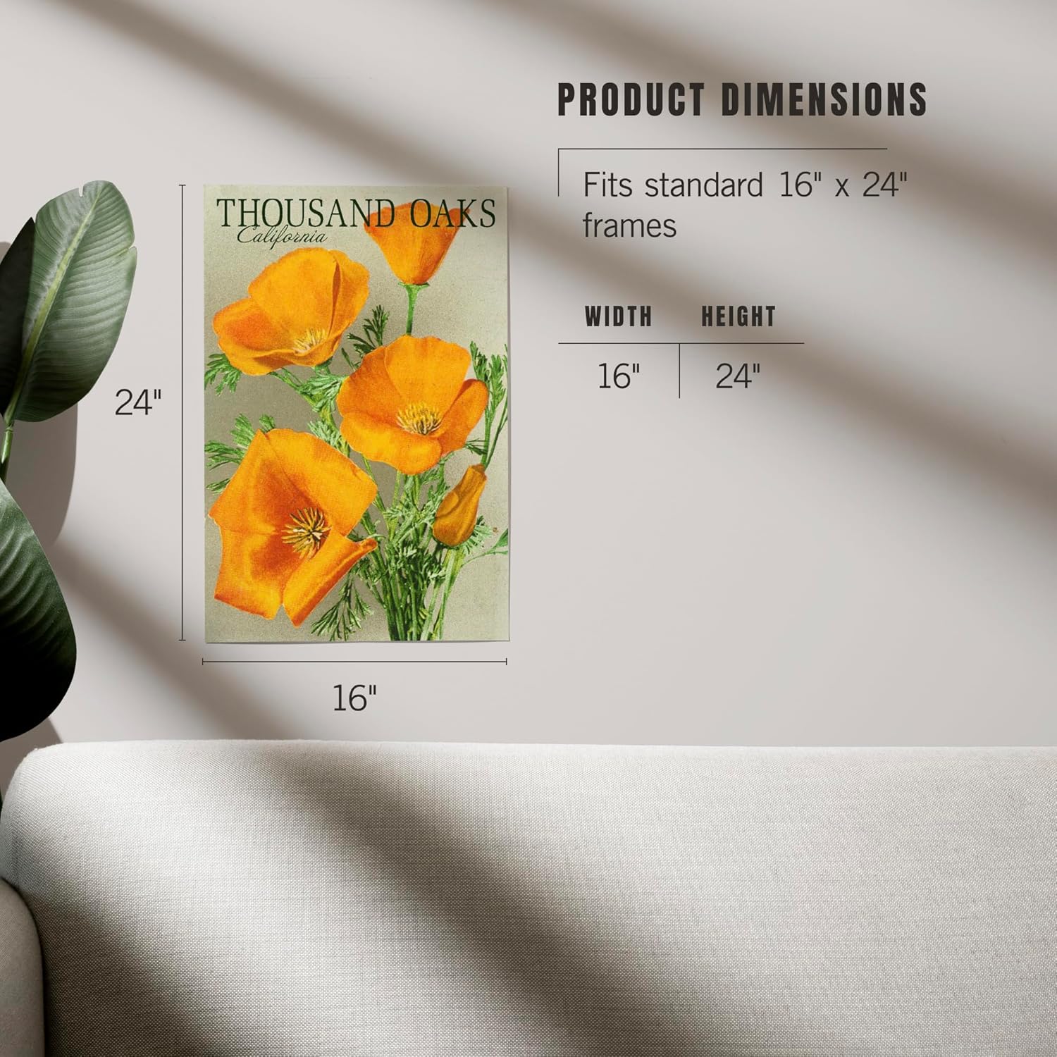 Lantern Press 16x24 Inch Giclee Art Print Wall Decor, Thousand Oaks, California, Poppy Flowers, Vintage Poster