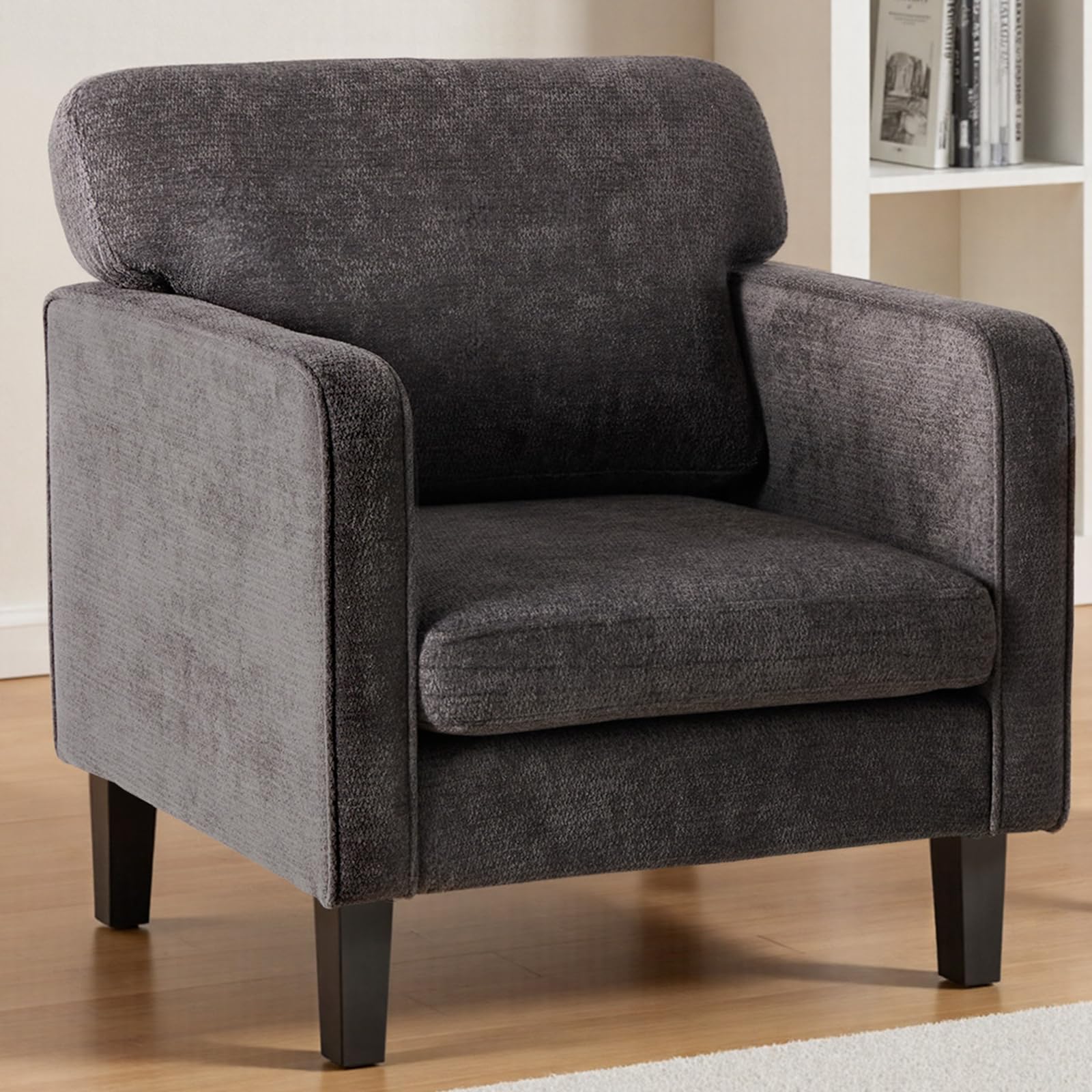 DUMOS Dark Grey Modern Accent Chairs for Living Room, Corner Chairs for Adults, Reading Chair with Armrest and Backrest, Comfy Lounge Chairs for Bedroom Reception Waiting Room