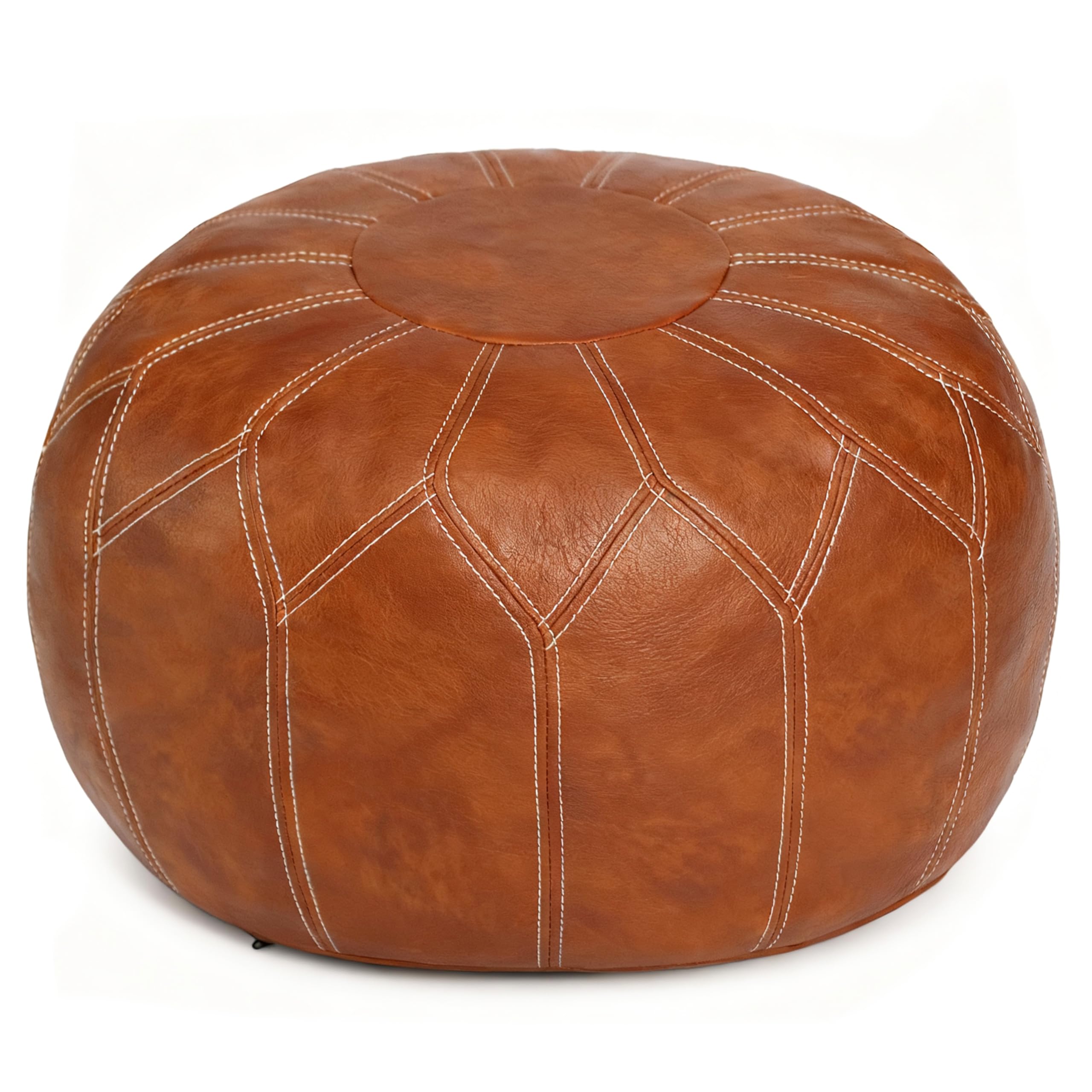 Thgonwid Unstuffed Moroccan Faux Leather Pouf Ottoman with Storage - Handmade Boho Chic Multi-Use Footrest for Living Room, Bedroom, Patio - Round Ethnic Floor Cushion & Decorative Accent, Tricolor