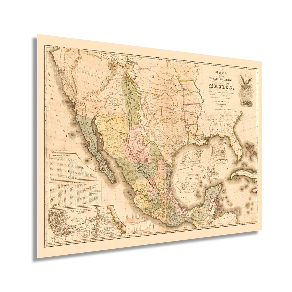 HISTORIX Vintage 1847 Mexico Map Poster - 24x36 Inch Vintage Map of Mexico States - Mapa de Mexico Wall Art - Mapa de Los Estados Unidos de Mejico Definido por las Varias Actas del Congreso