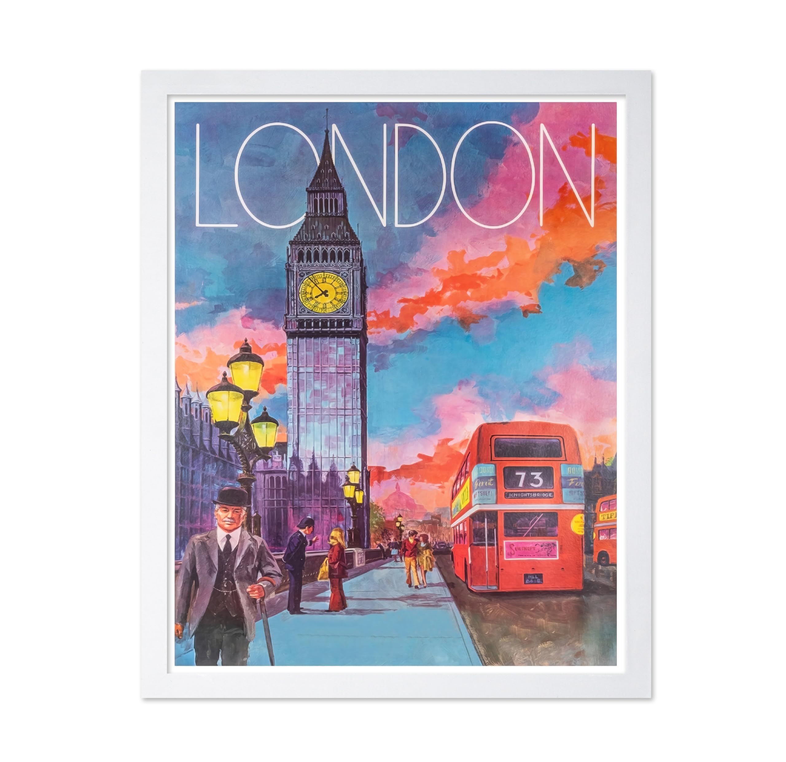Poster Master Vintage Travel Poster - Retro London Print - Clock Tower Art - Gift for Him, Her, Travel Lover - Colorful Wall Decor for Bedroom, Living Room, Office, 8x10 Black Framed