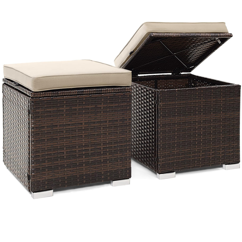 Tangkula 2 Pieces Outdoor Patio Ottoman, All Weather Rattan Wicker Ottoman Seat, Patio Rattan Furniture, Outdoor Footstool Footrest Seat w/Removable Cushions
