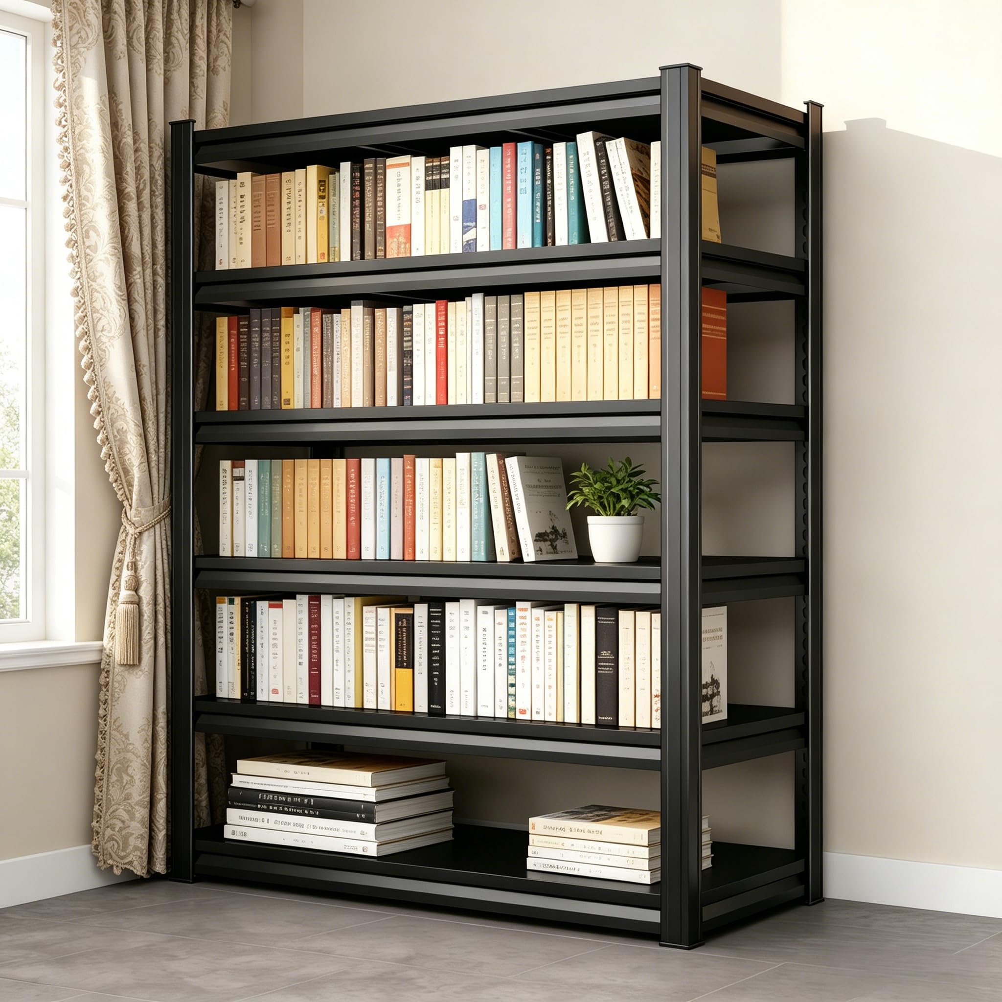 5-Tier Metal Bookshelf,Tall Book Shelf & Tall Printer Stand,36" W x 71" H Industrial Heavy Duty Metal Bookcase for Office, Home, Living Room - Adjustable Storage Rack, Easy Assembly, Black