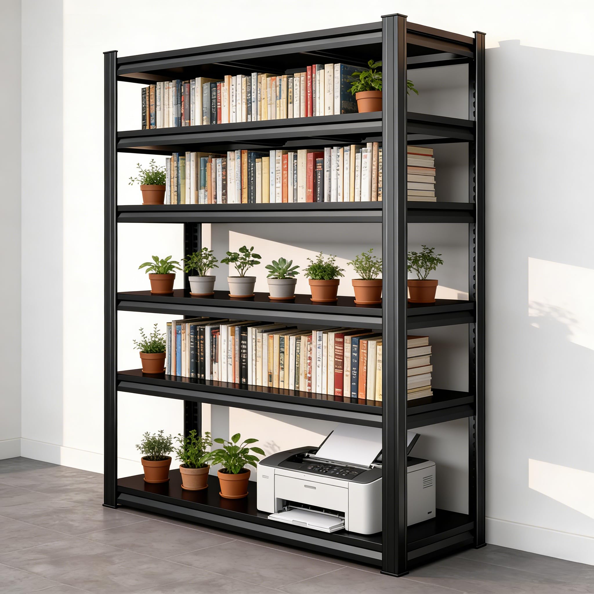 5-Tier Metal Bookshelf,Tall Book Shelf & Tall Printer Stand,36" W x 71" H Industrial Heavy Duty Metal Bookcase for Office, Home, Living Room - Adjustable Storage Rack, Easy Assembly, Black